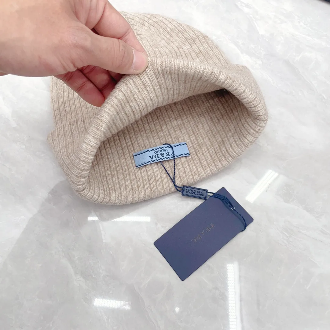 Prada Wool Ribbed Hat Scarf and Gloves Set in Beige · view 6