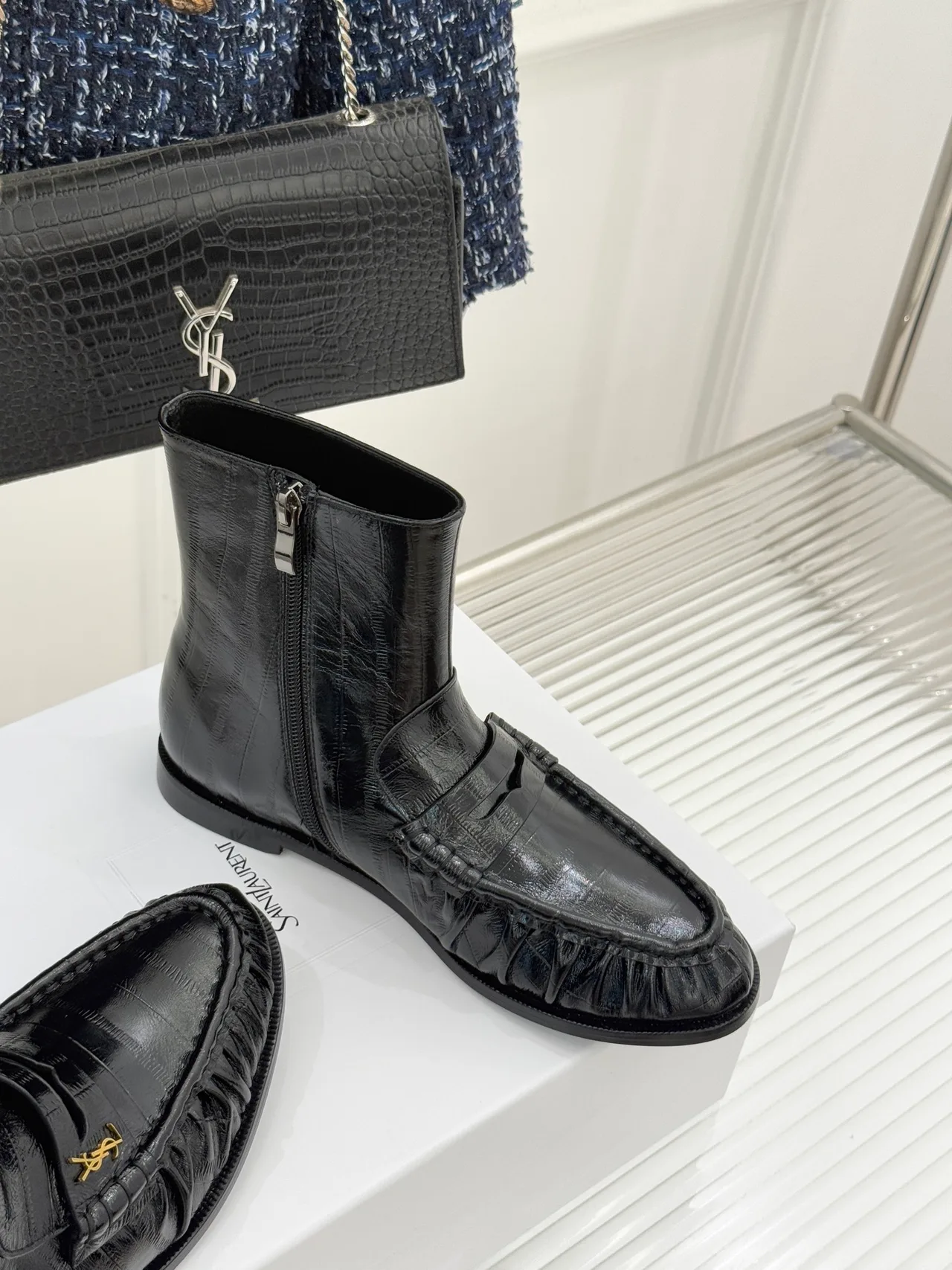Saint Laurent Smooth Ankle Boots in Black · view 5