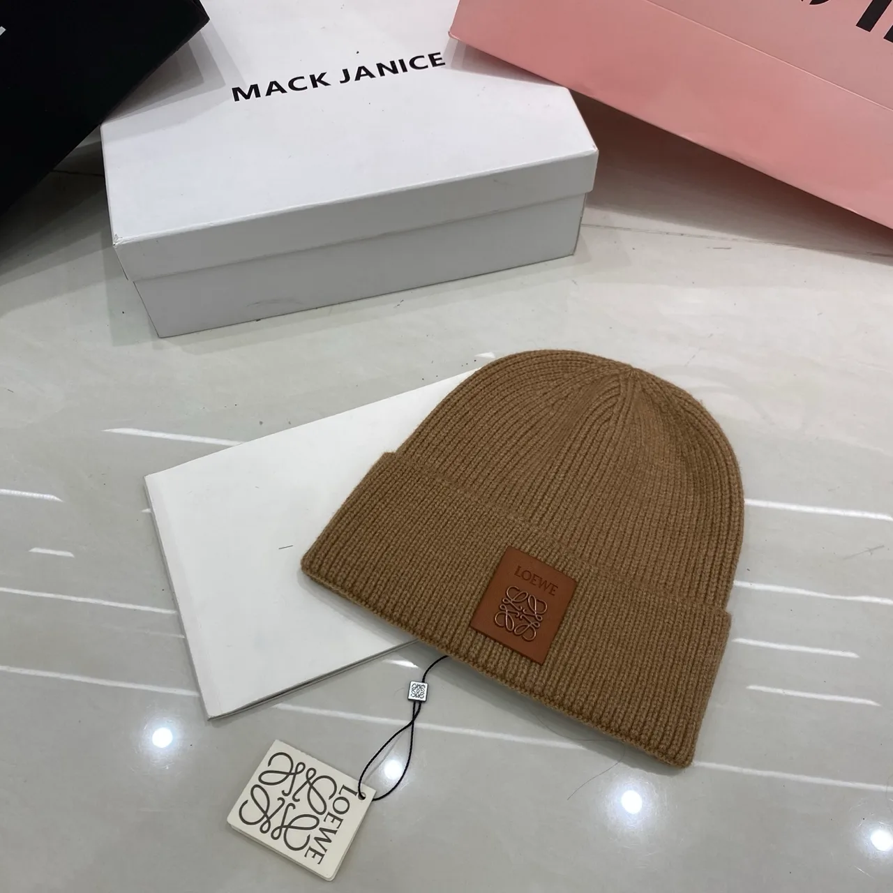 Loewe Beanie in Black & White & Beige & Grey & Brown · view 4