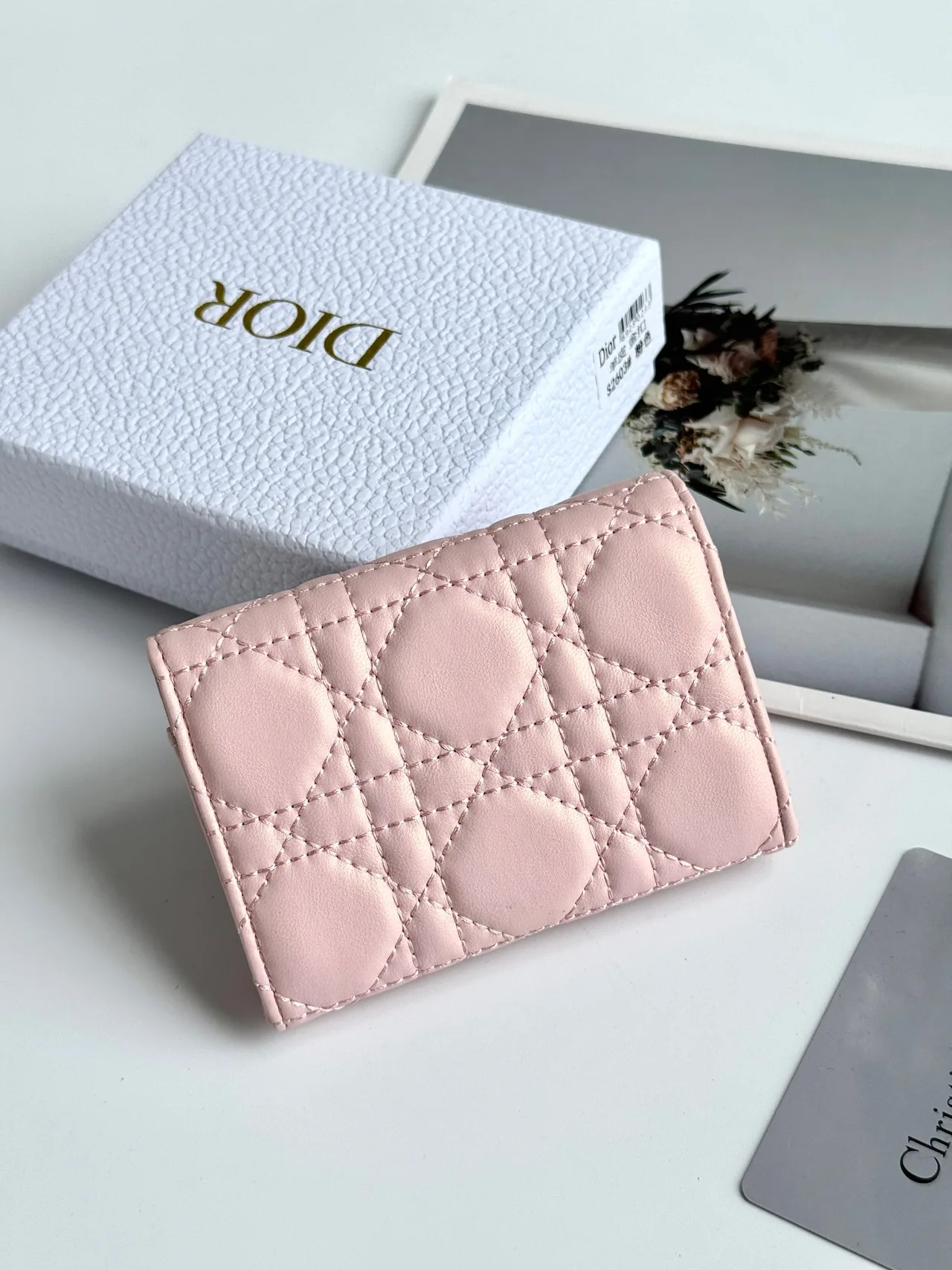 Dior Calfskin Quilted Glossy Wallet in Pink · view 2