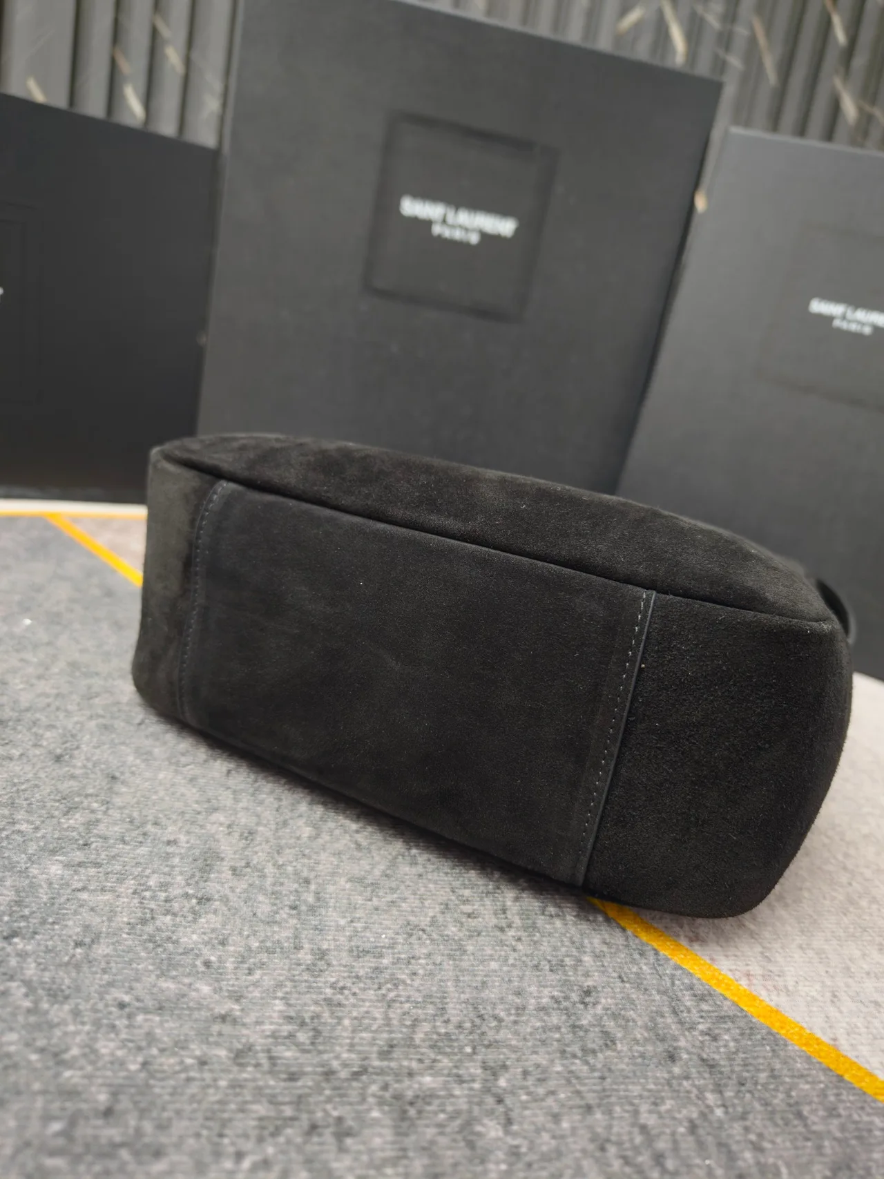 Saint Laurent Glossy Suede-Look Hobo Bag in Black · view 8