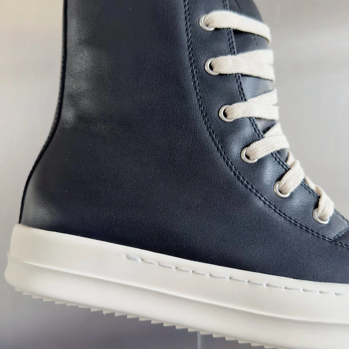 Rick Owens Calfskin High-Top Sneakers in Black · view 8