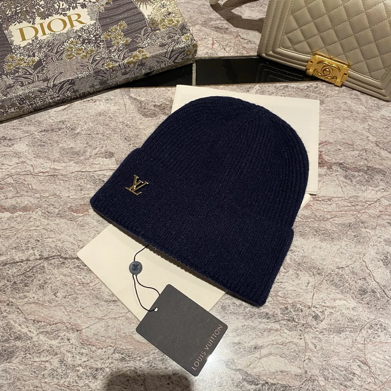Louis Vuitton Logo Beanie in Brown & Black & Pink & White & Blue & Grey & Beige & Burgundy & Red · view 5
