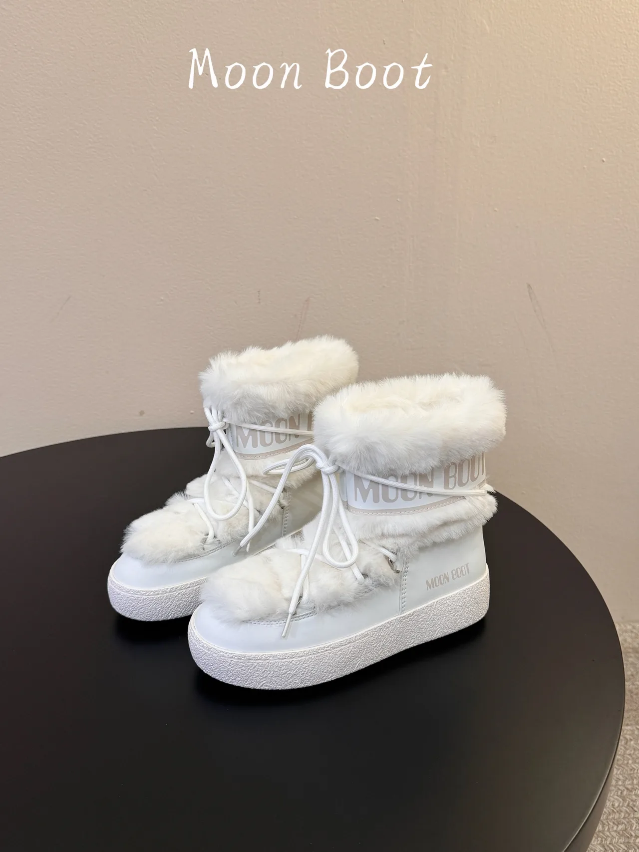Moon Boot Round-Toe Lace-Up Fleece Boots in White · view 5
