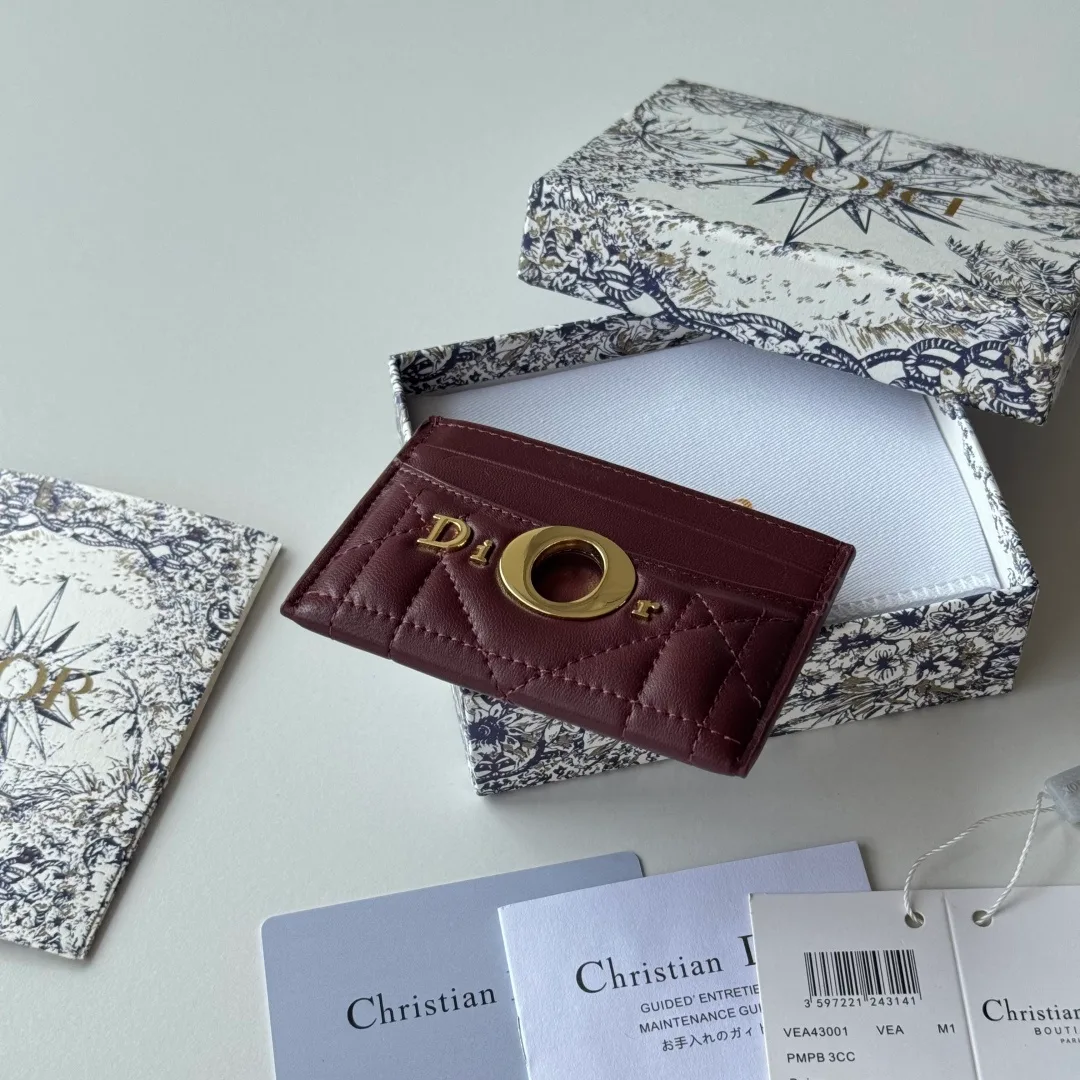 Dior Lambskin Quilted Letter Cardholder in Burgundy · view 4