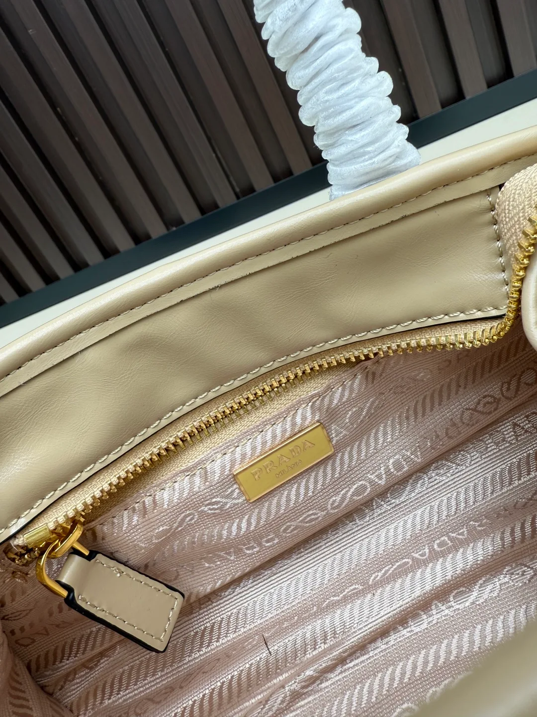 Prada Calfskin Smooth Crossbody Bag in Beige · view 8