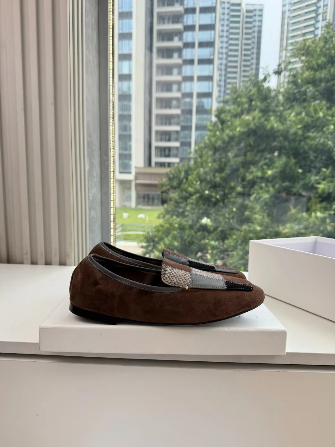 Khaite Sheepskin Check Suede-Look Loafers in Brown · view 6