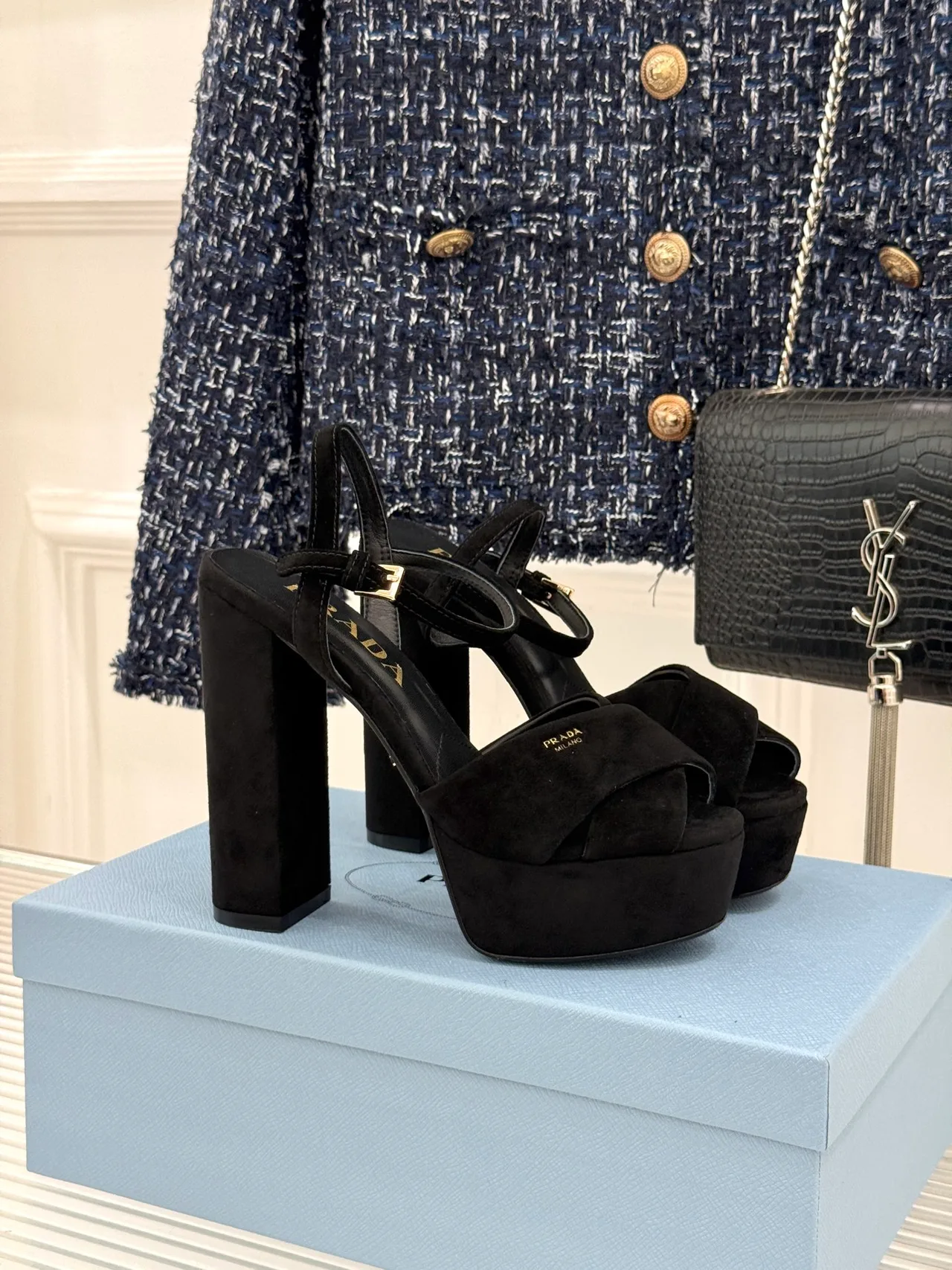 Prada Denim Sandals in Black · view 1