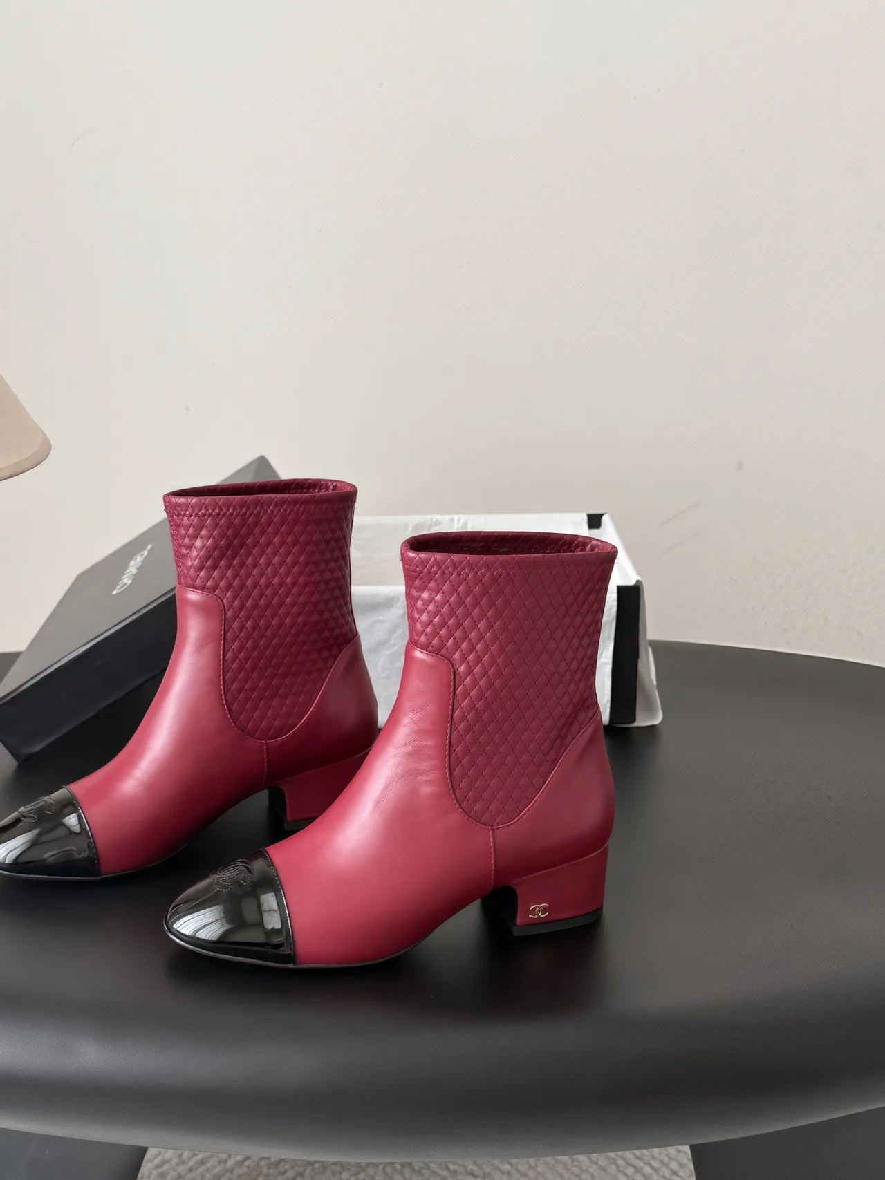 Chanel Cowhide Boots in Burgundy · view 2