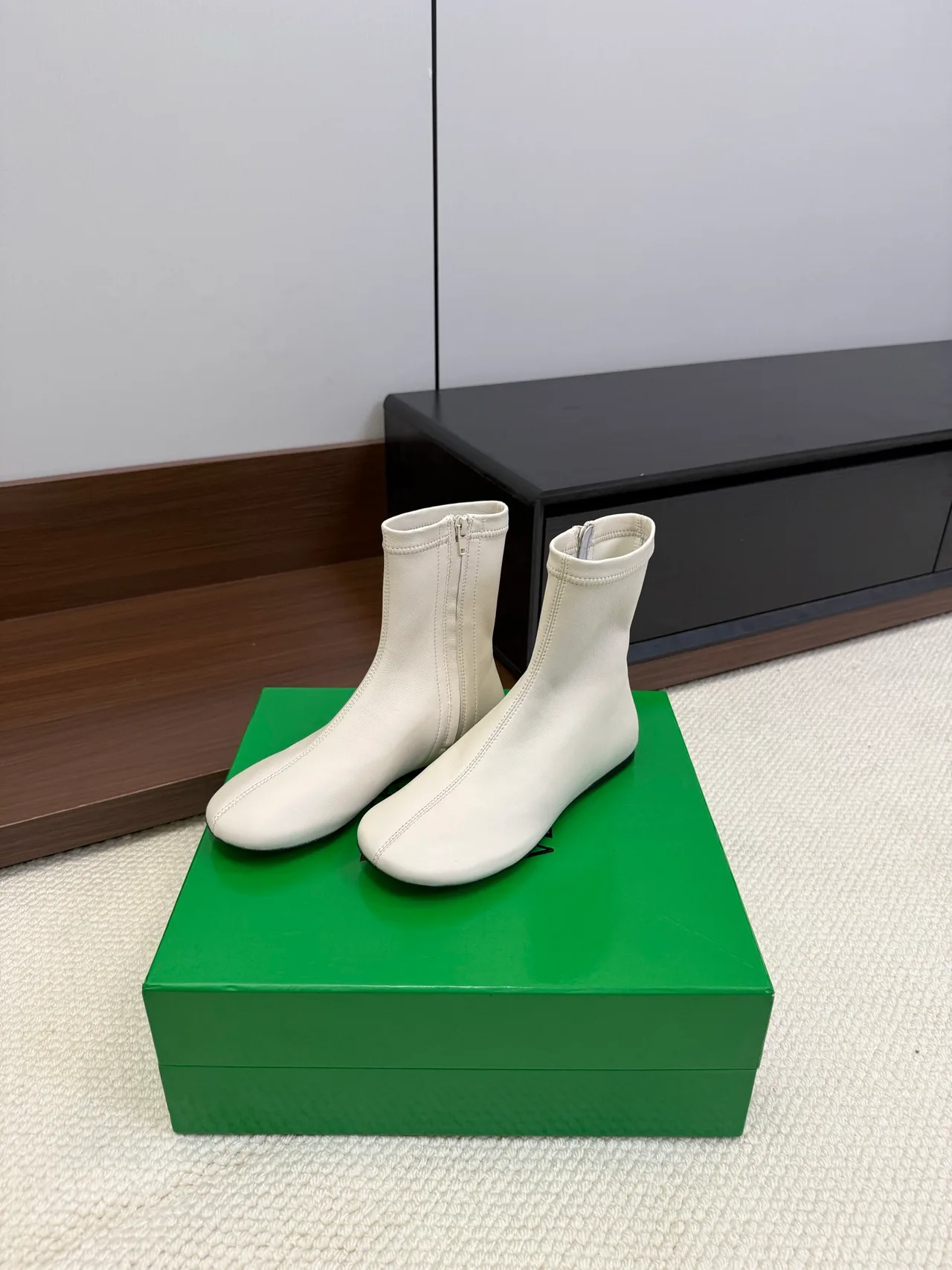 Bottega Veneta Sheepskin Glossy Ankle Boots in White · view 2