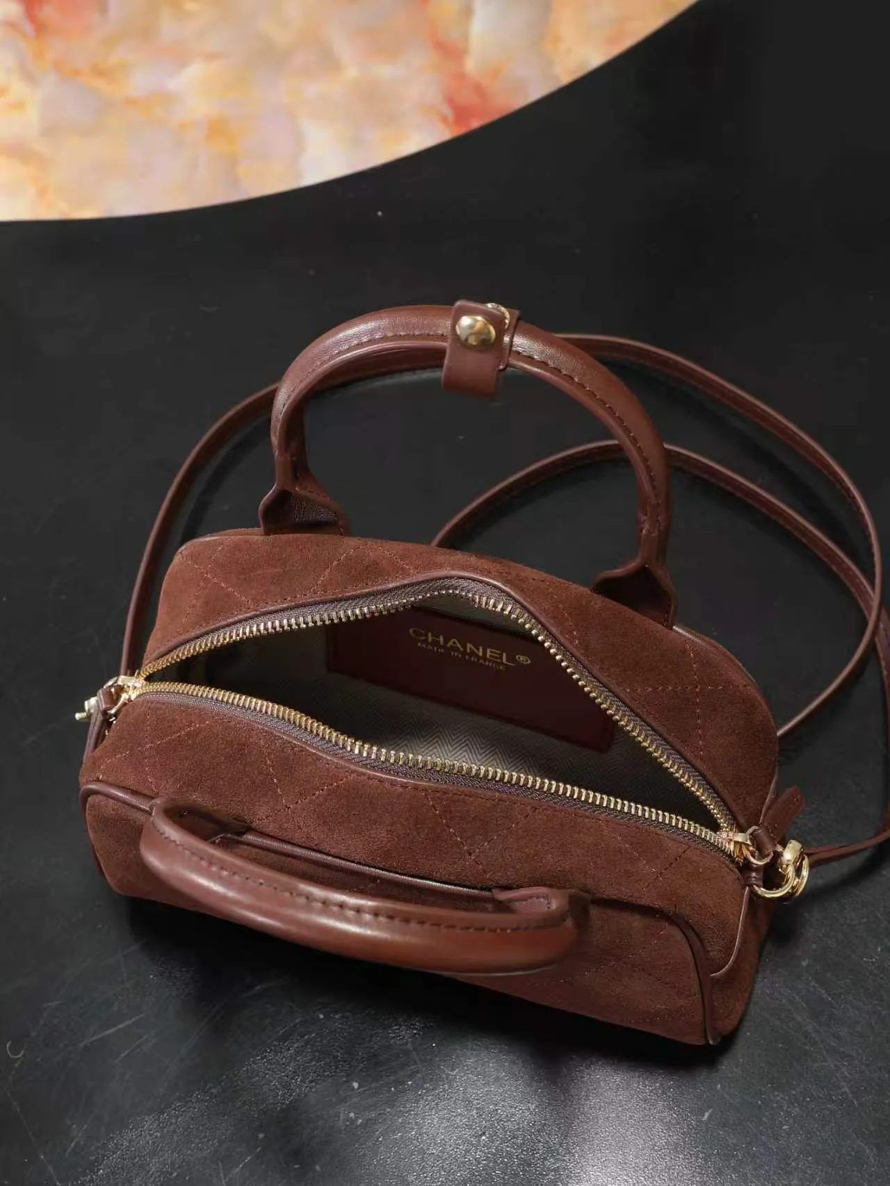 Chanel Quilted Glossy Top-Handle Bag in Brown · view 5
