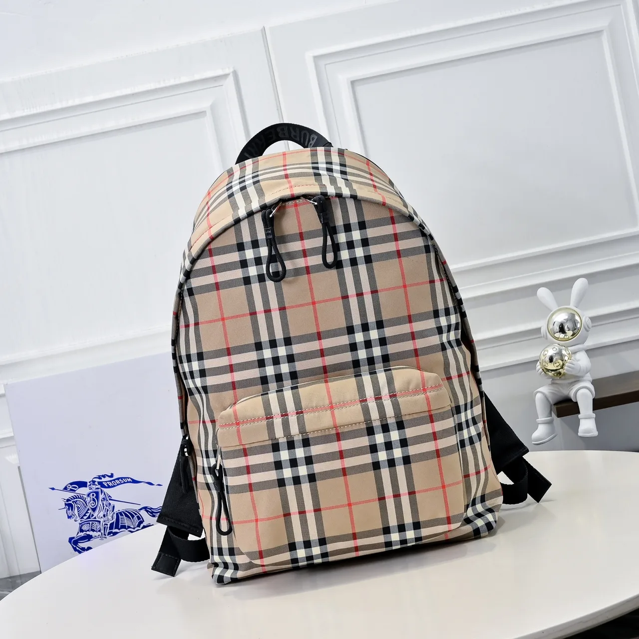 Burberry Embroidered Check Backpack in Beige · view 1