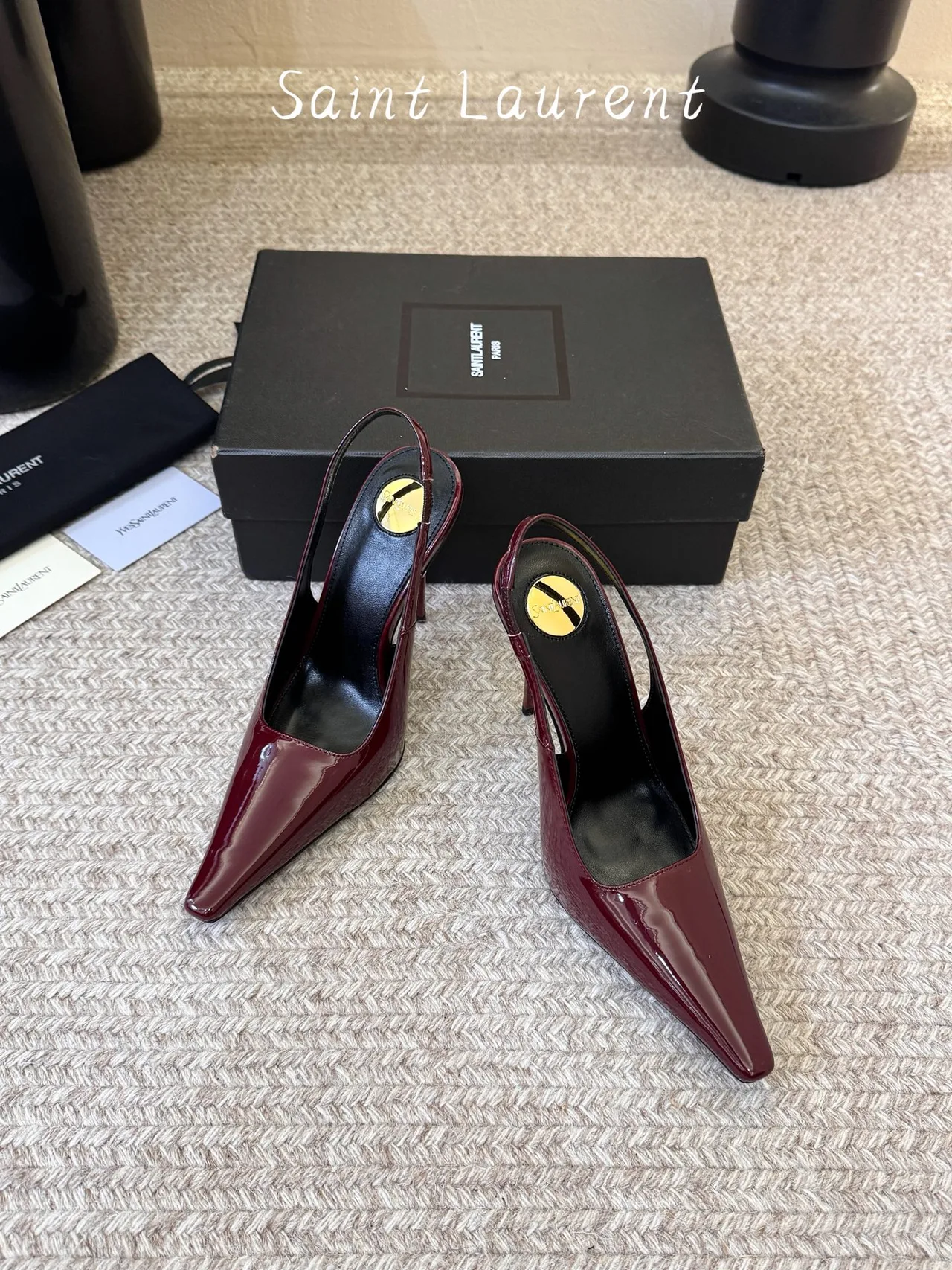 Saint Laurent Pointed-Toe Pointed Slingback Pumps in Burgundy · view 2