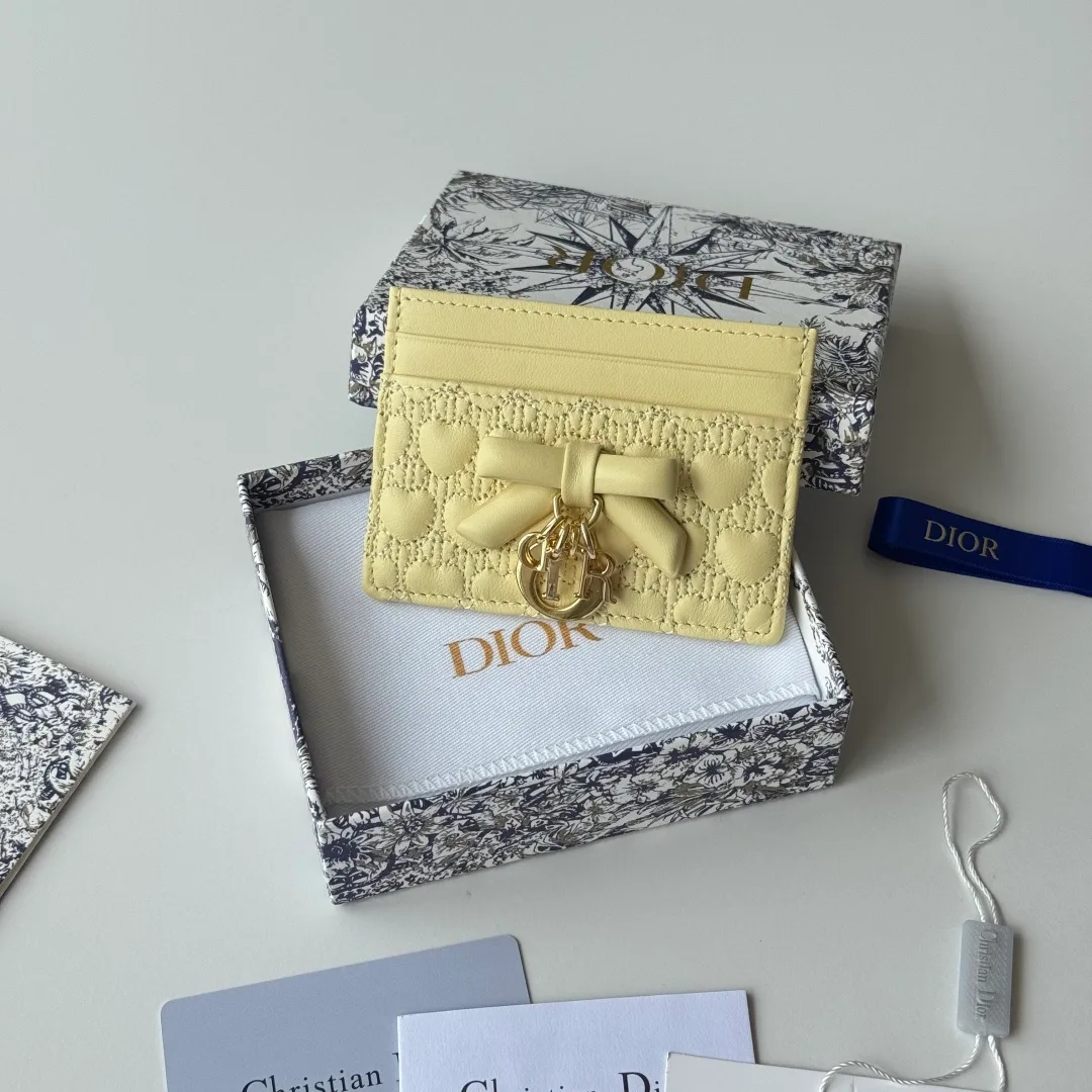 Dior Lambskin Quilted Bow Cardholder in Yellow · view 2