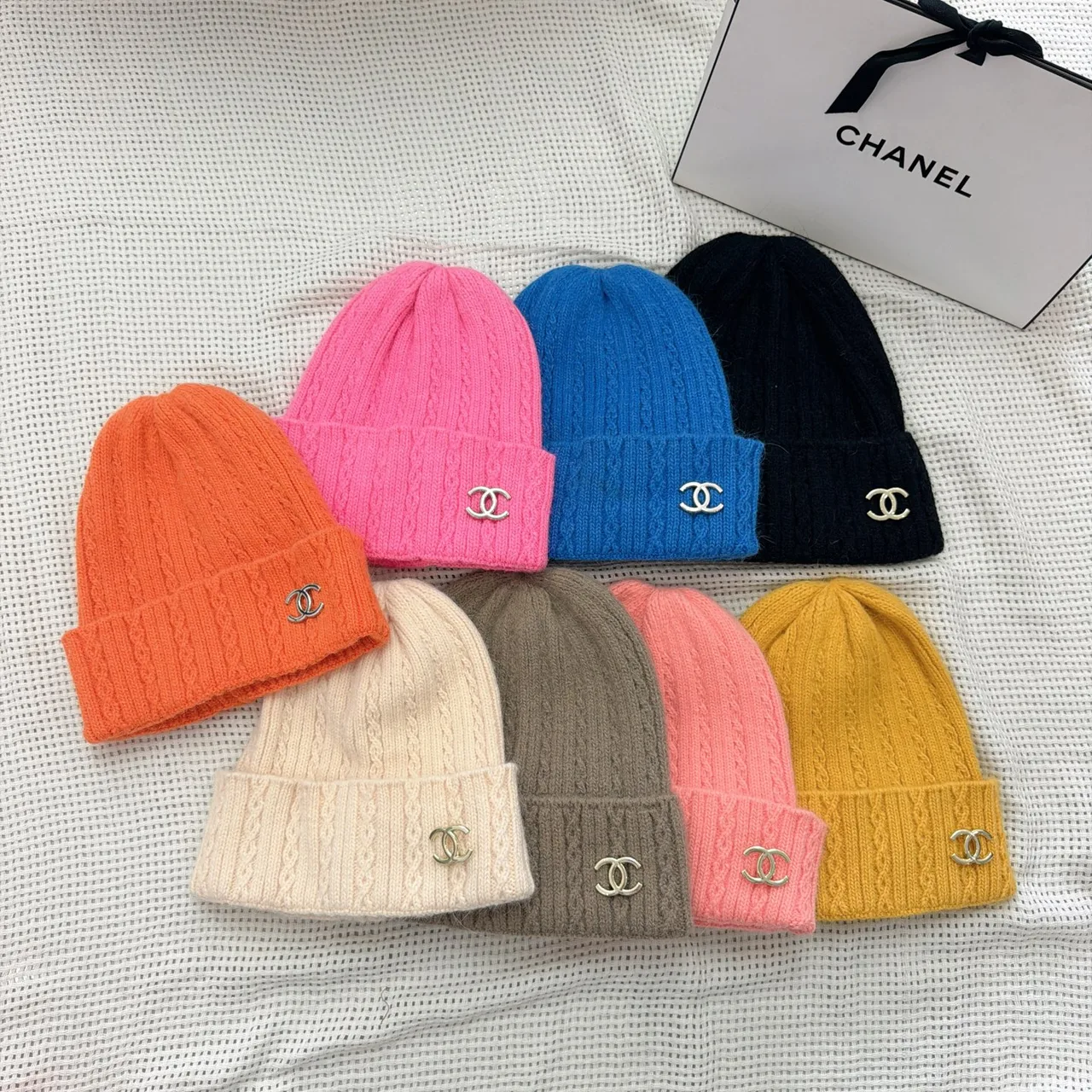 Chanel Beanie in Orange & Blue & White & Yellow & Grey & Pink · view 8