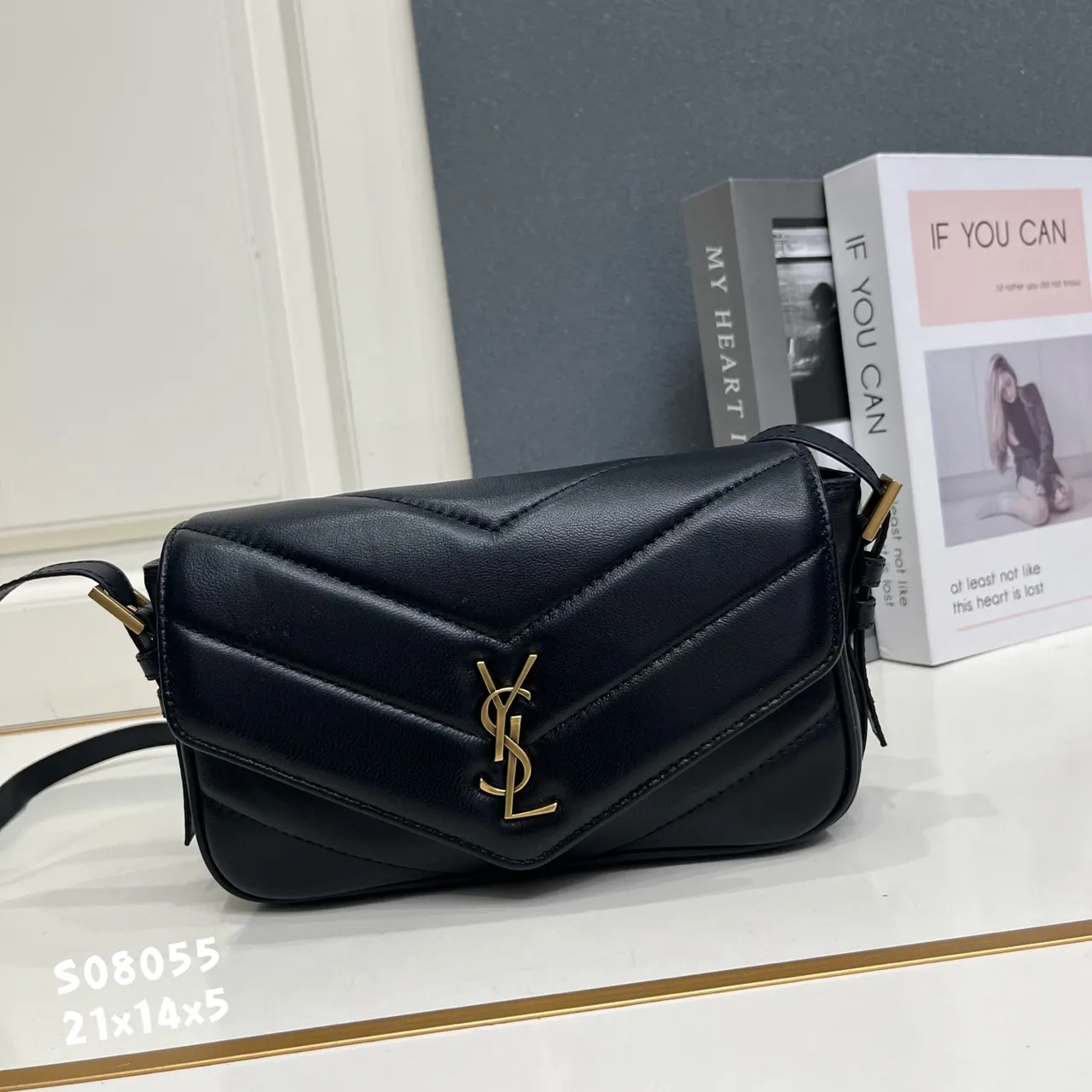 Saint Laurent Sheepskin Quilted Glossy Crossbody Bag in Black · view 1