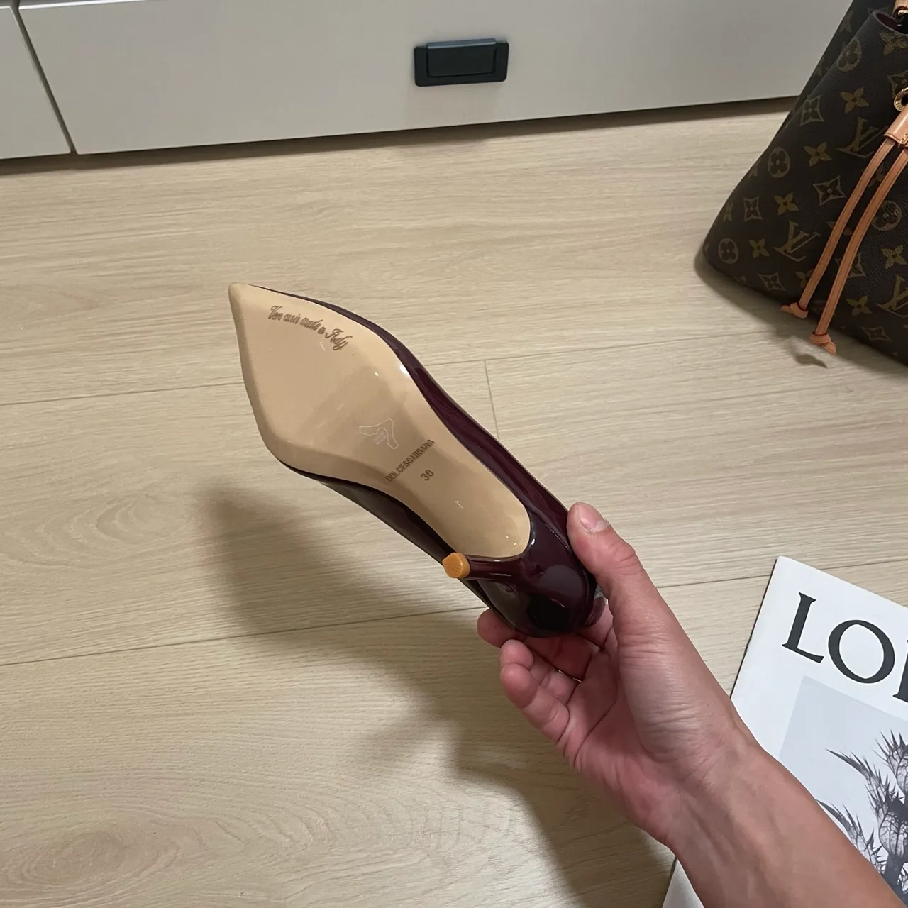 Dolce & Gabbana Sheepskin Patent Leather Pointed Heel Pumps in Burgundy · view 8