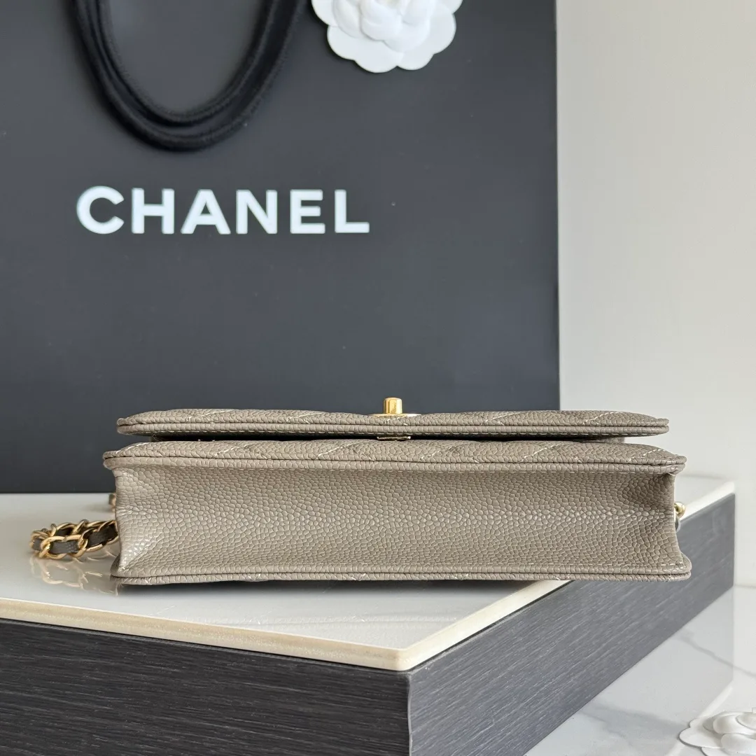 Chanel Quilted Caviar Calfskin Wallet on Chain in Grey · view 5