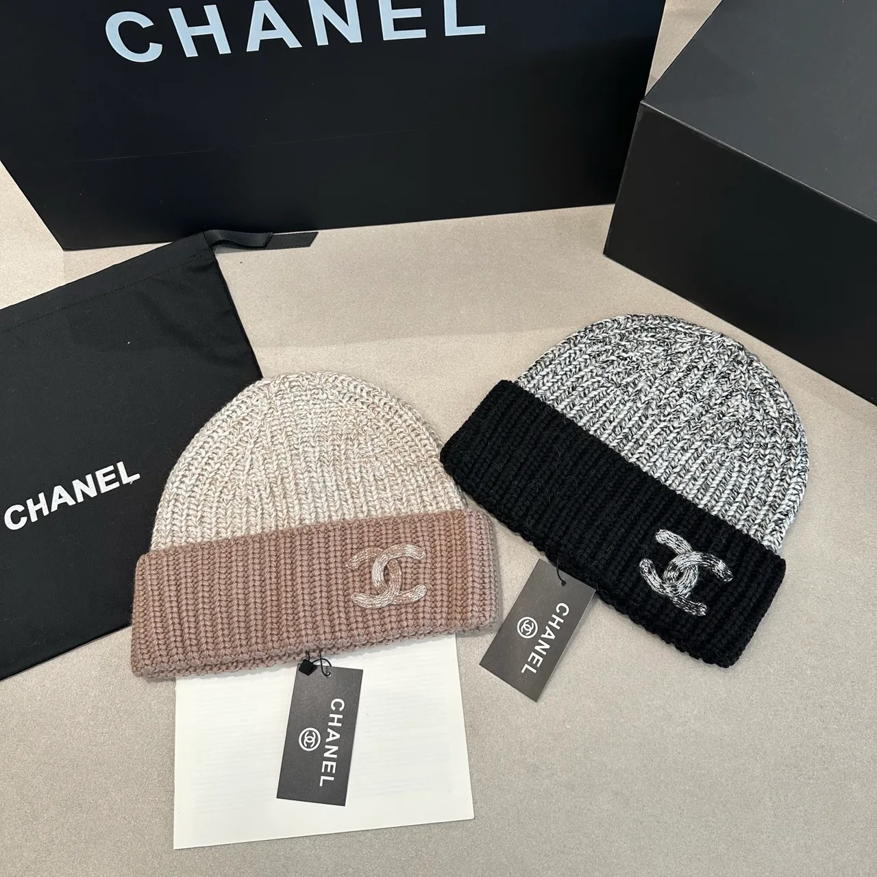Chanel Beanie in Cream & Grey · view 4