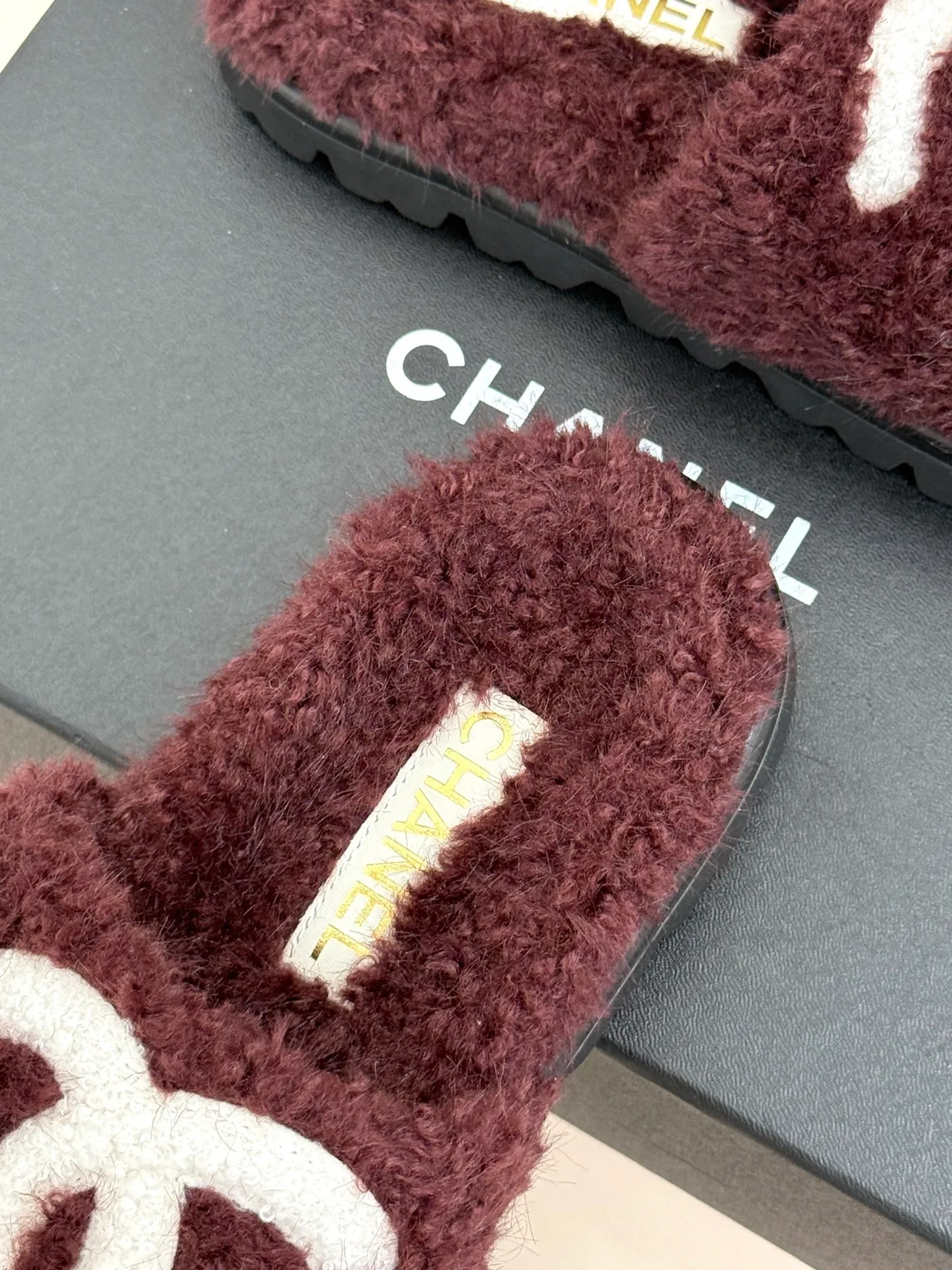 Chanel Denim Slippers in Burgundy · view 8
