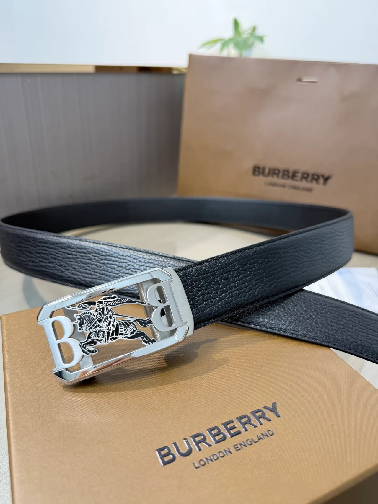 Burberry Calfskin Smooth Belt in Black · view 3
