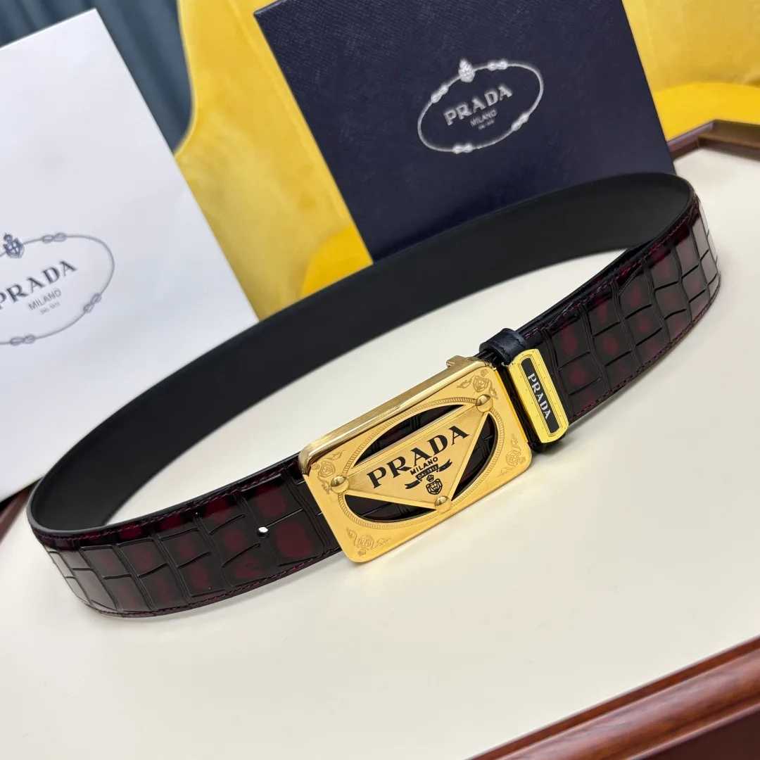 Prada Croc-Effect Belt in Burgundy · view 4