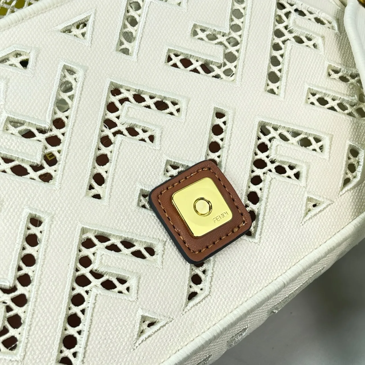 Fendi Canvas Cutout FF-Pattern Flap Shoulder Bag in White · view 7