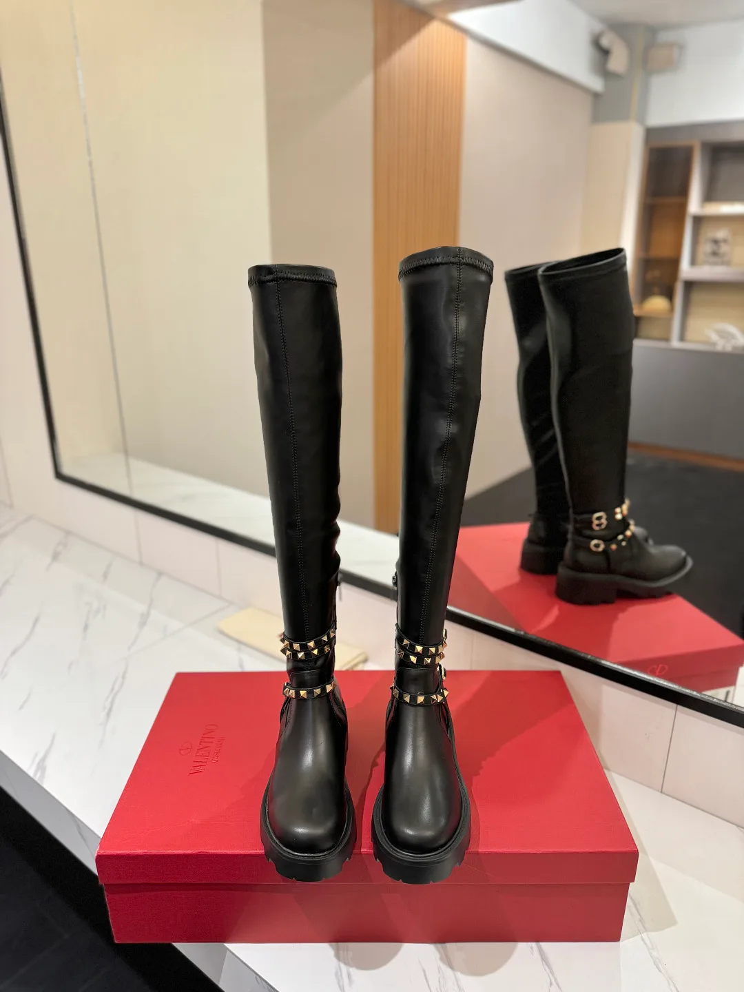 Valentino Cowhide Smooth Knee-High Boots in Black · view 4