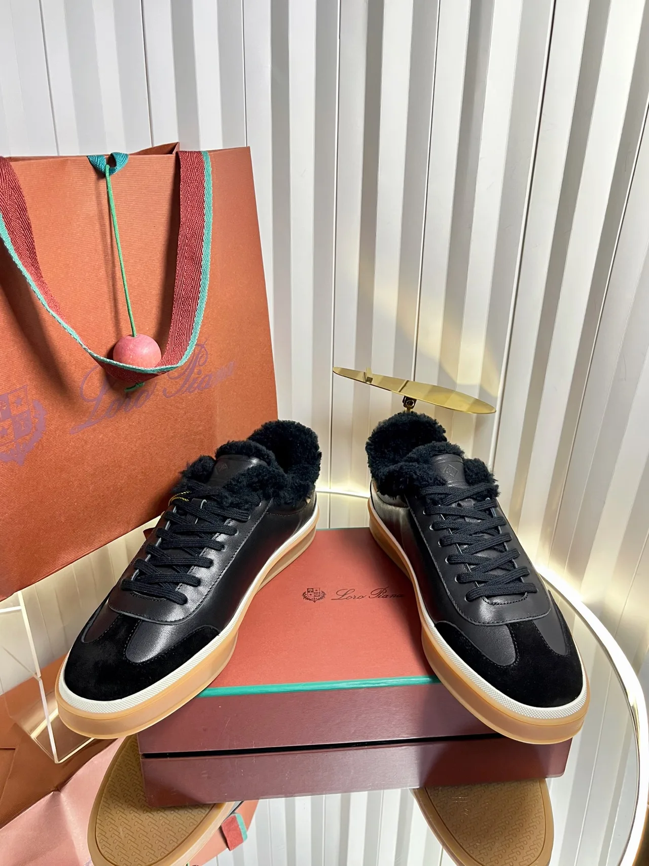 Cashmere Lined Low-Top Sneakers in Black · view 1