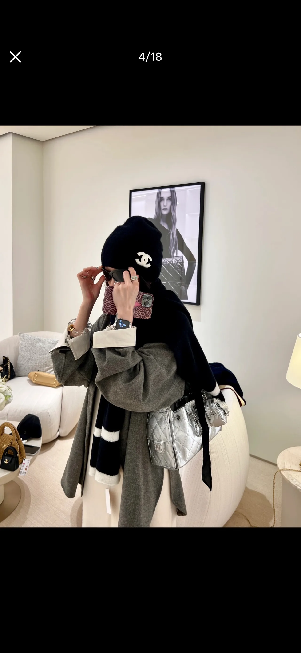 Chanel CC knit beanie in White & Black · view 7