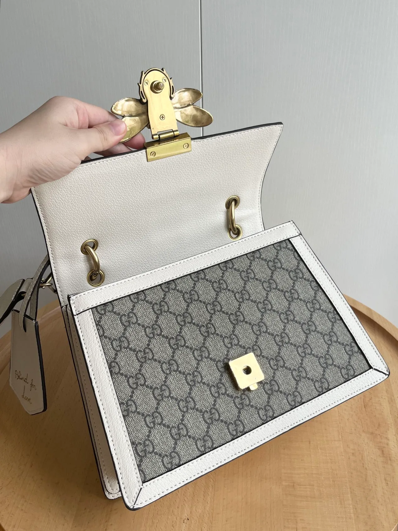 Gucci Striped Top-Handle Bag in Beige · view 4