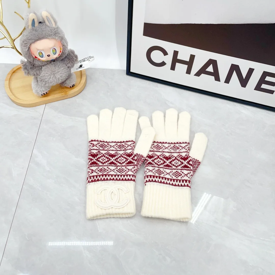 Chanel Wool Hat Scarf and Gloves Set in White · view 7