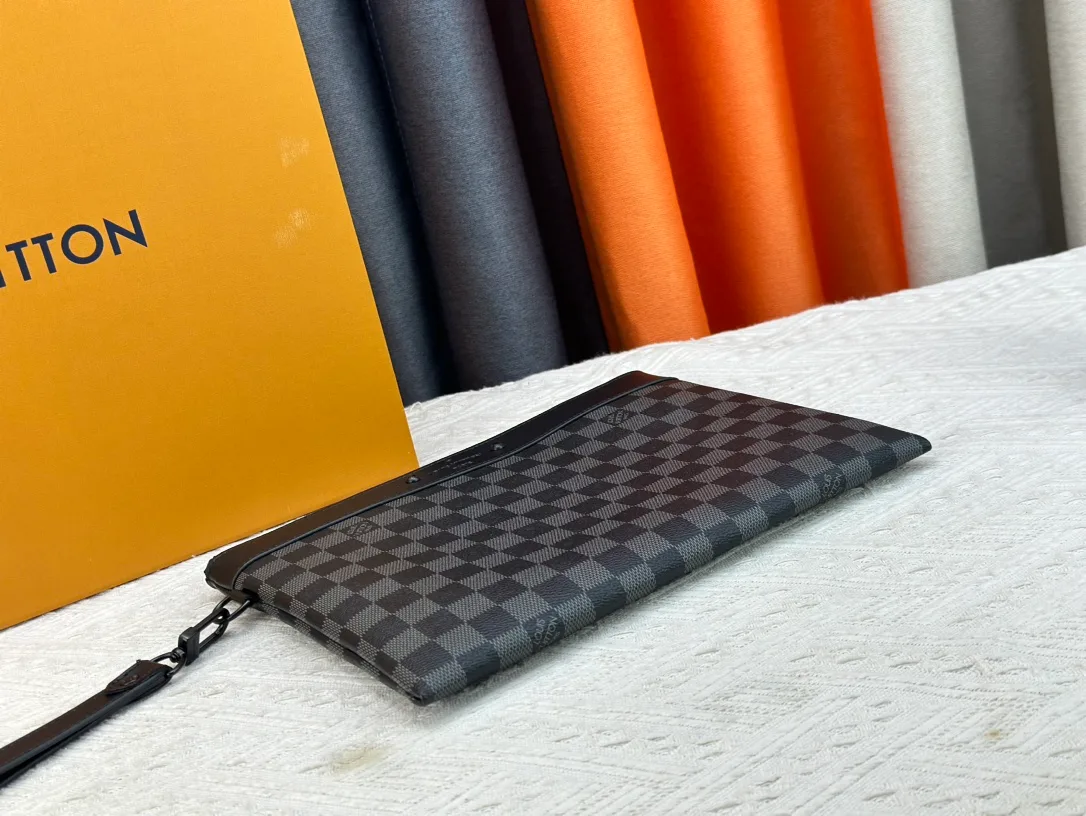 Louis Vuitton Canvas Check Damier Wristlet Pouch in Black · view 4
