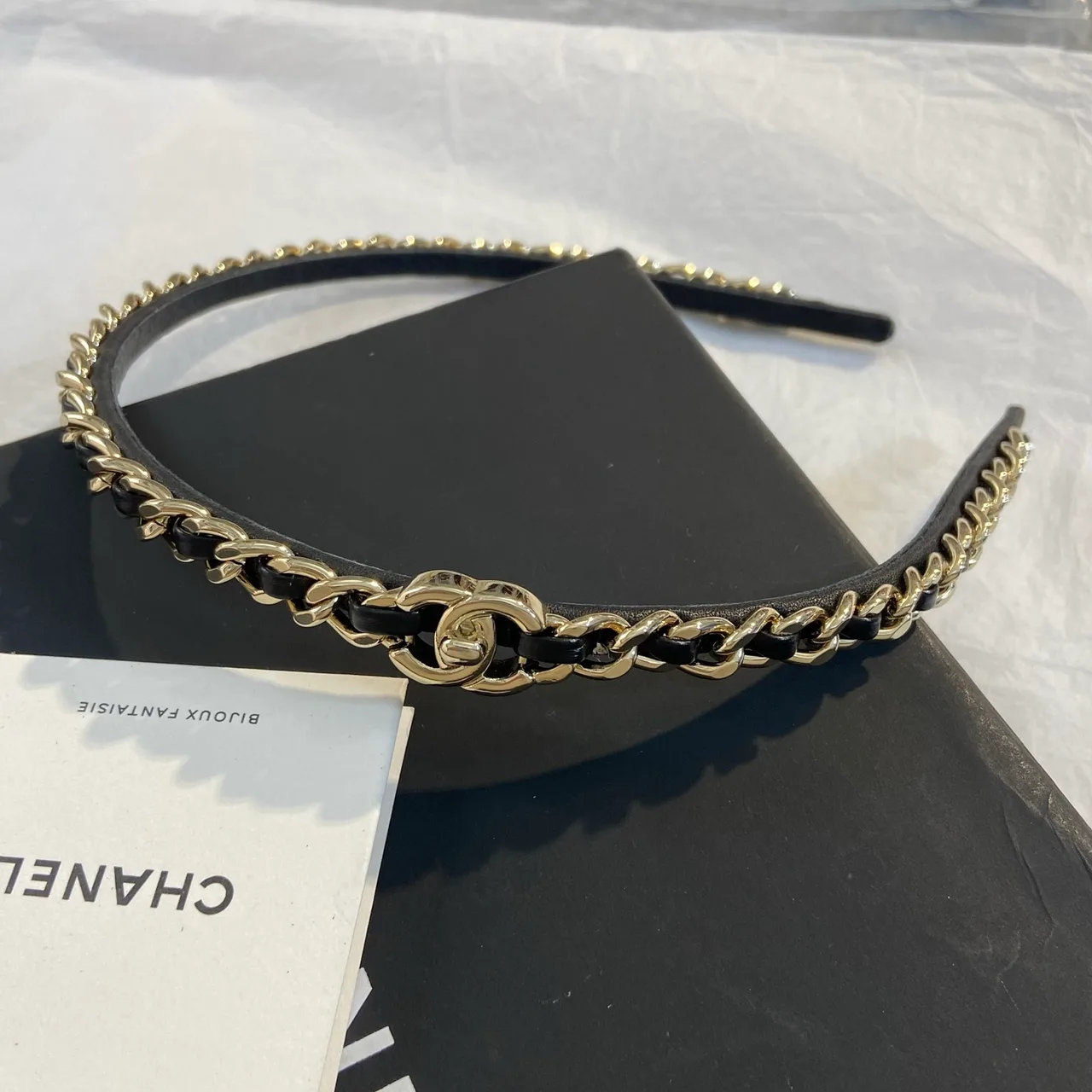 Chanel Lambskin Chain Headband in Black · view 2