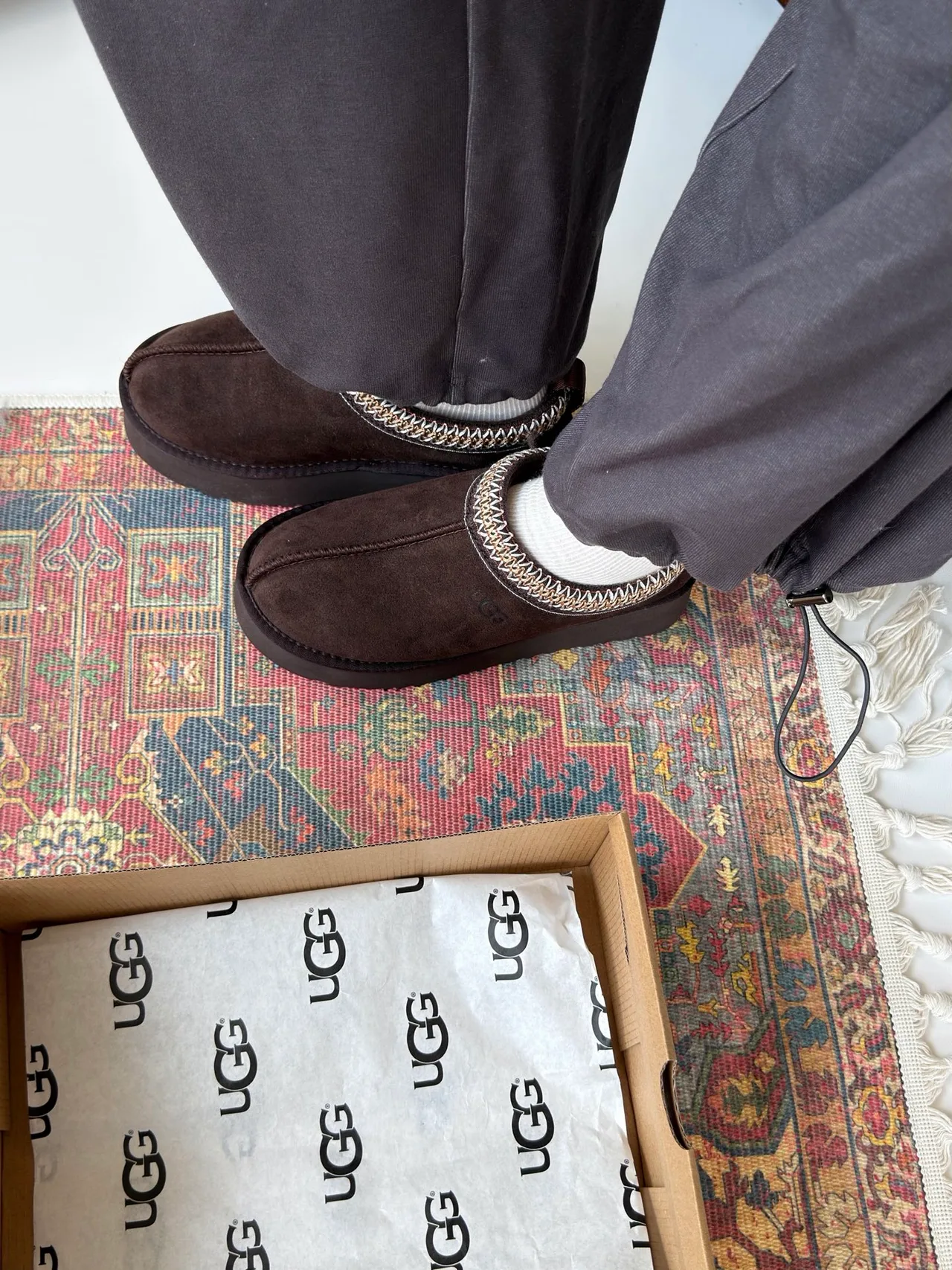 UGG Woven Suede-Look Slippers in Brown · view 3