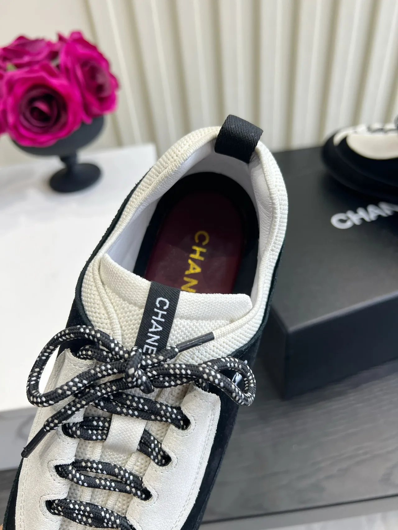 Chanel Cowhide Suede-Look Sneakers in Black · view 8