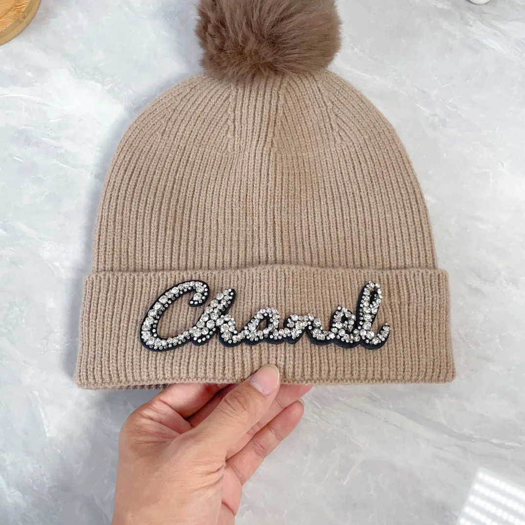 Chanel Wool Ribbed Embroidered Hat and Scarf Set in Beige · view 5