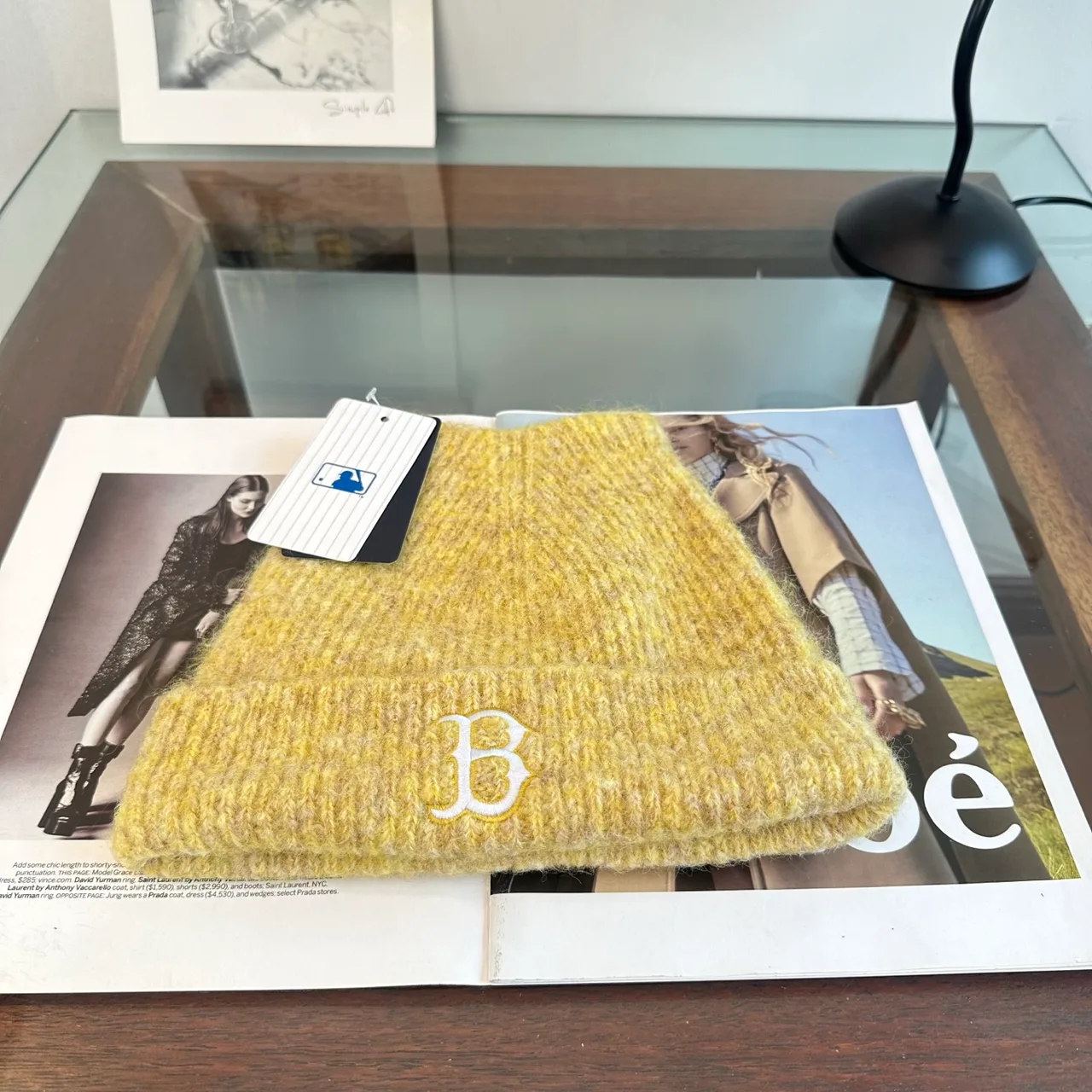 MLB Ribbed Embroidered B Monogram Beanie in Yellow · view 1
