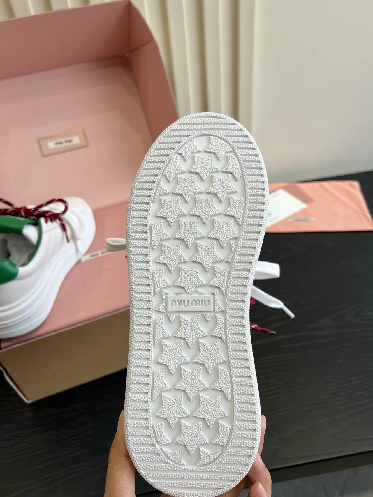 Miu Miu Cowhide Denim Sneakers in White · view 6