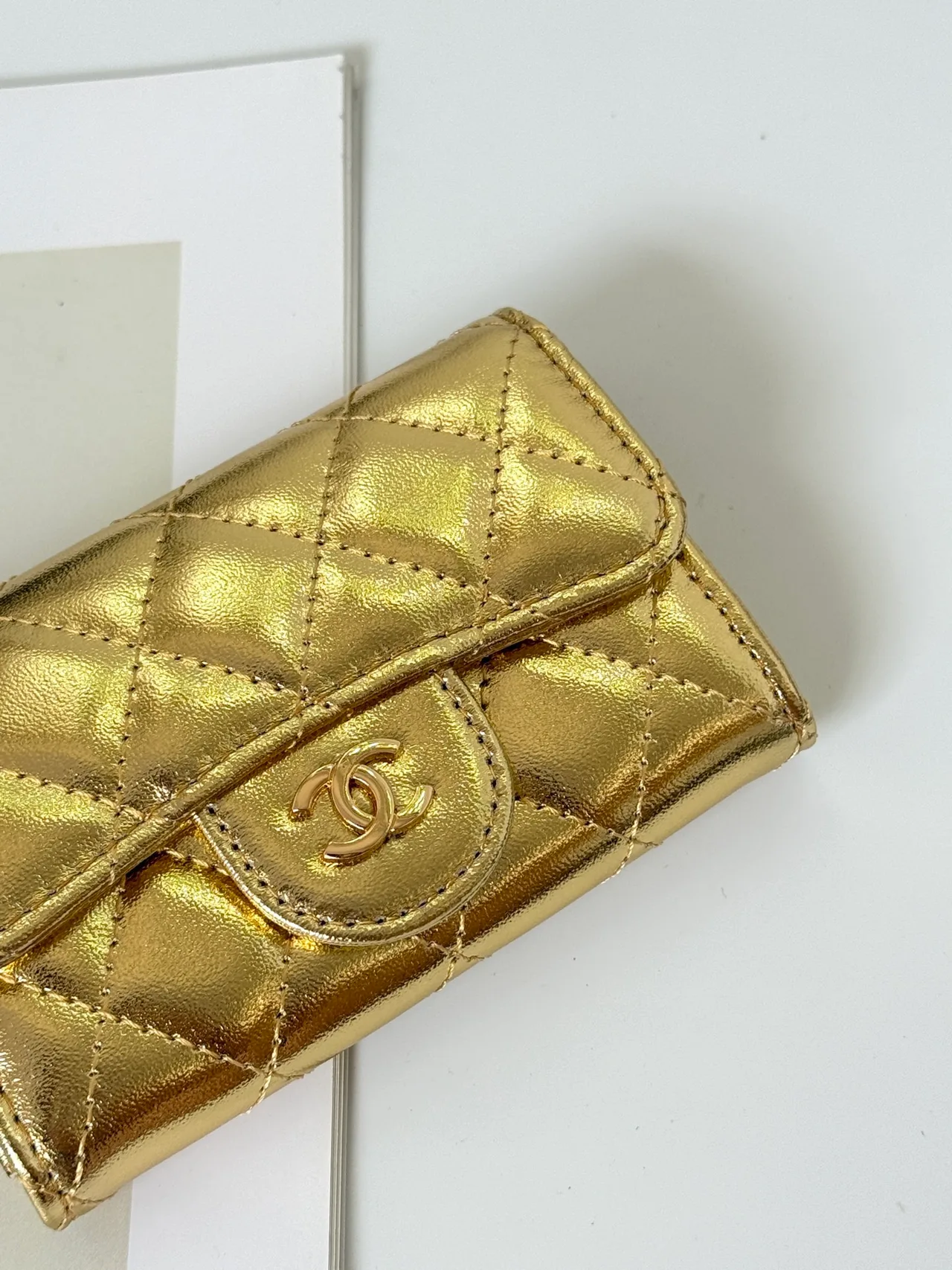 Chanel Quilted Glossy Wallet in Gold · view 4