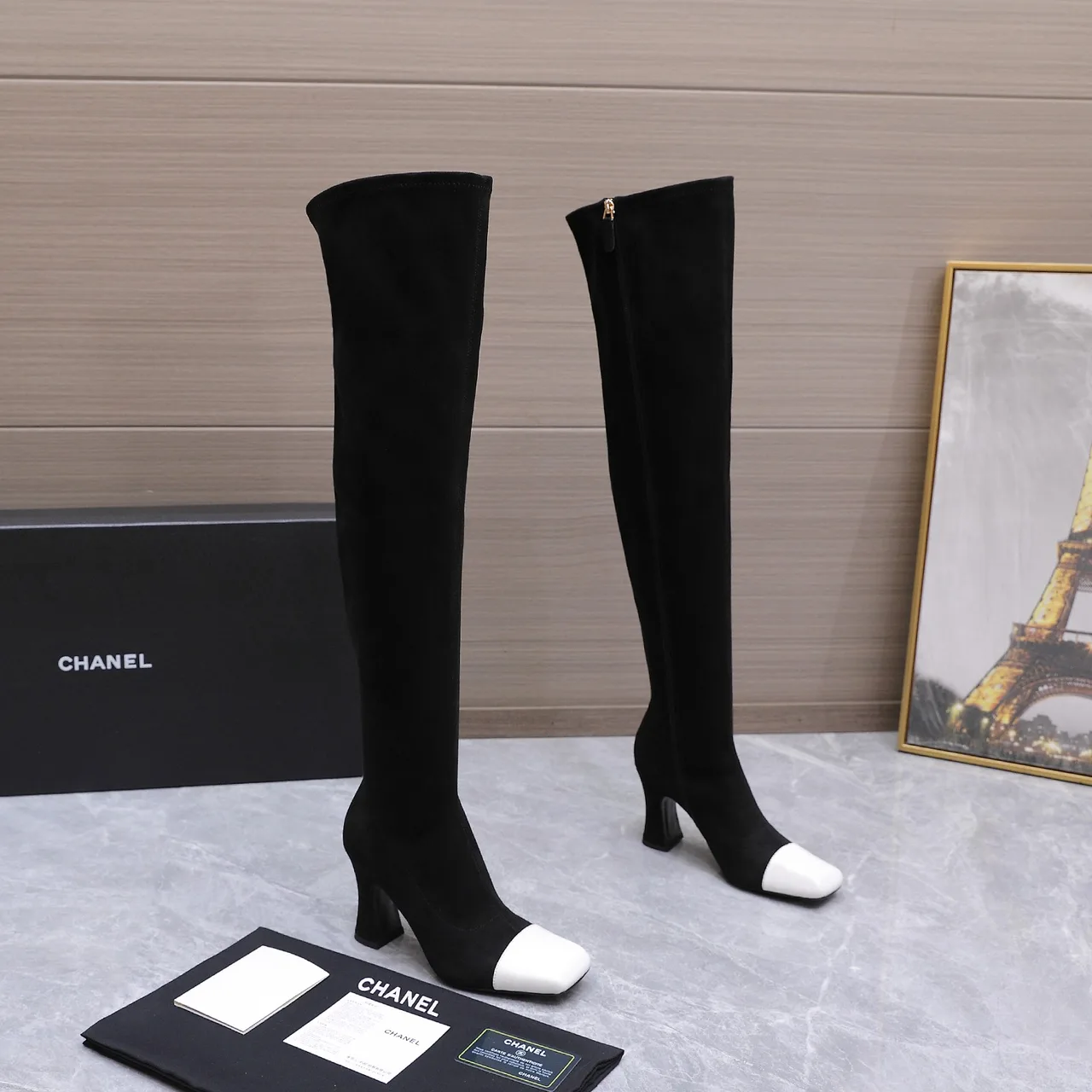 Chanel Cowhide Over-the-Knee Boots in Black · view 4