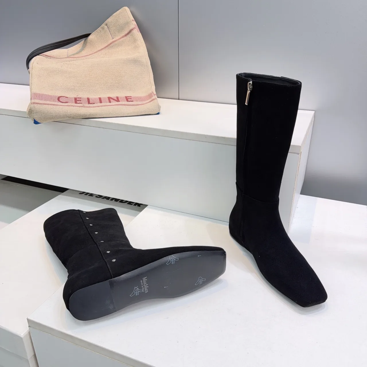 Max Mara Matte Square-Toe Knee-High Boots in Black · view 8