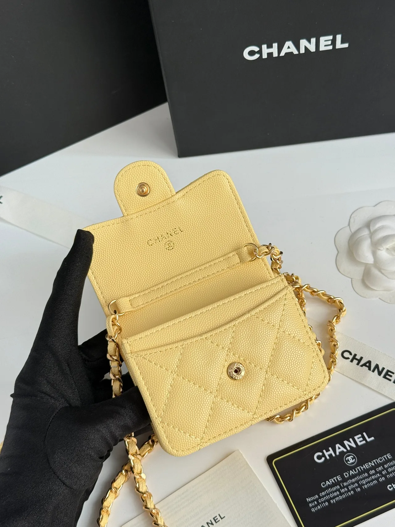 Chanel Quilted Wallet in Yellow · view 6