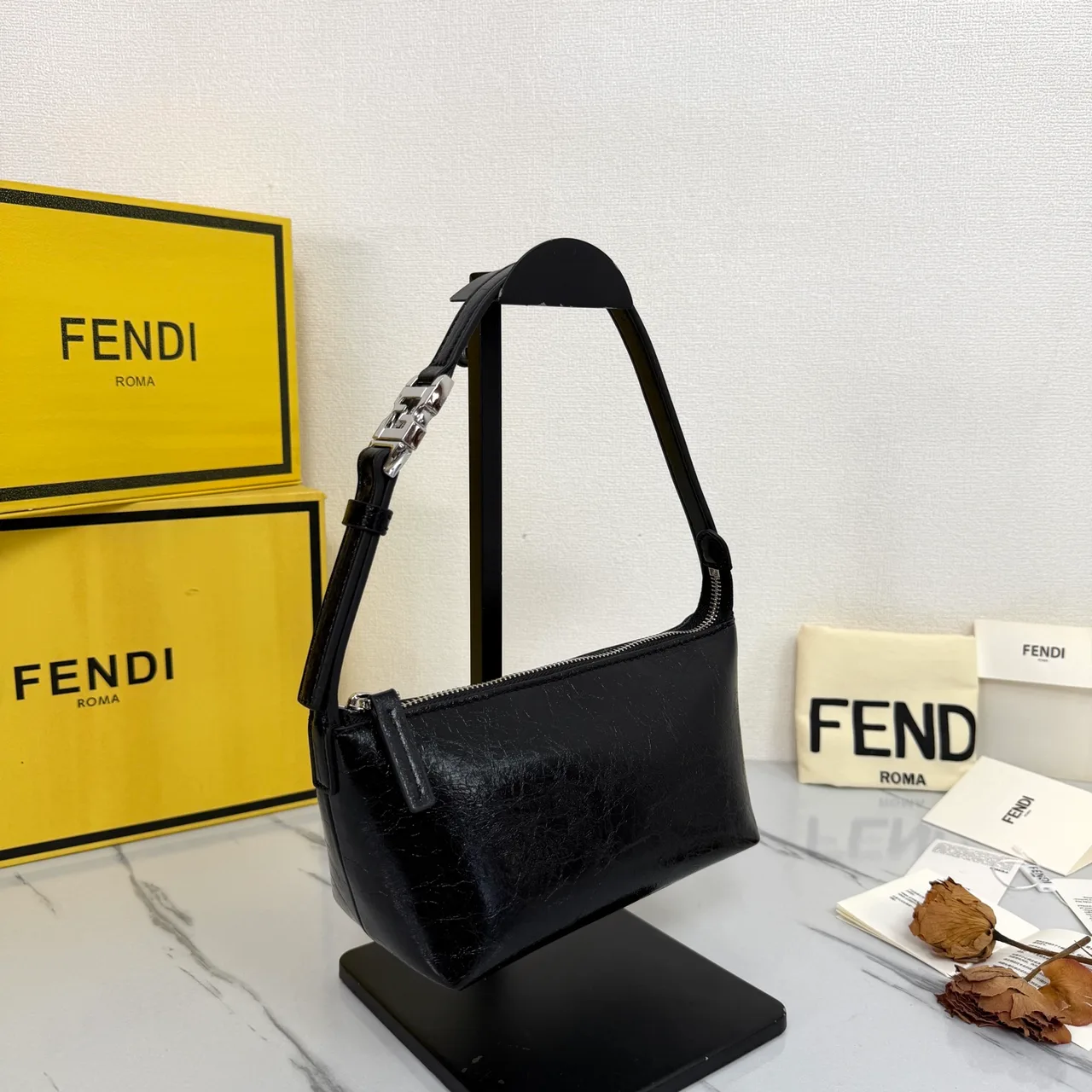 Fendi Baguette Cowhide Hobo Bag in Black · view 2