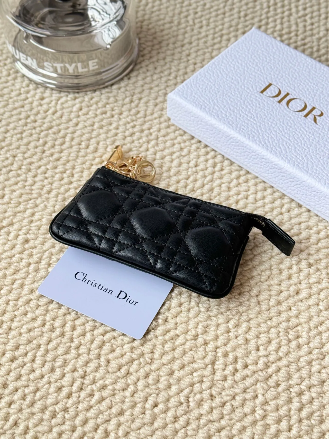 Dior Lambskin Quilted Glossy Zip Key Pouch in Black · view 4
