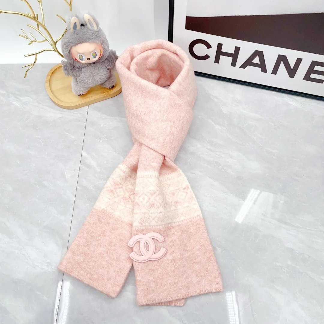 Chanel Wool Embroidered Hat Scarf and Gloves Set in Pink · view 4