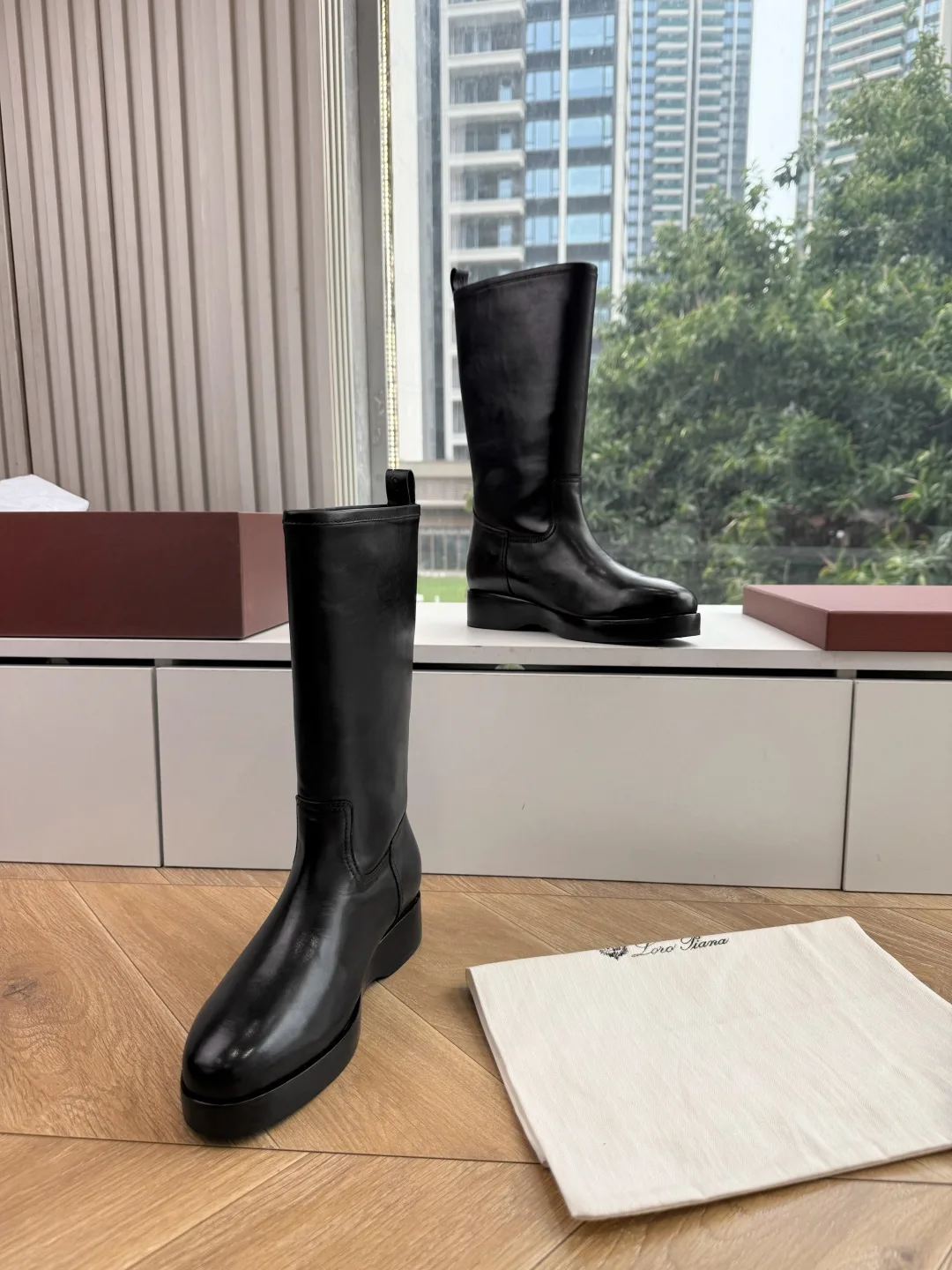 Loro Piana Cowhide Glossy Round-Toe Ankle Boots in Black · view 4