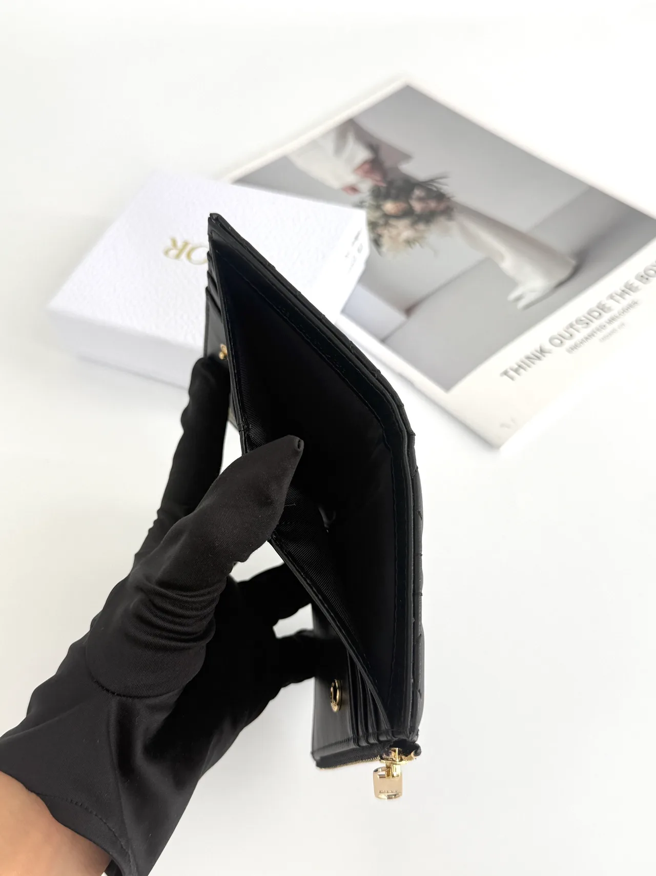Dior Lambskin Quilted Glossy Wallet in Black · view 6