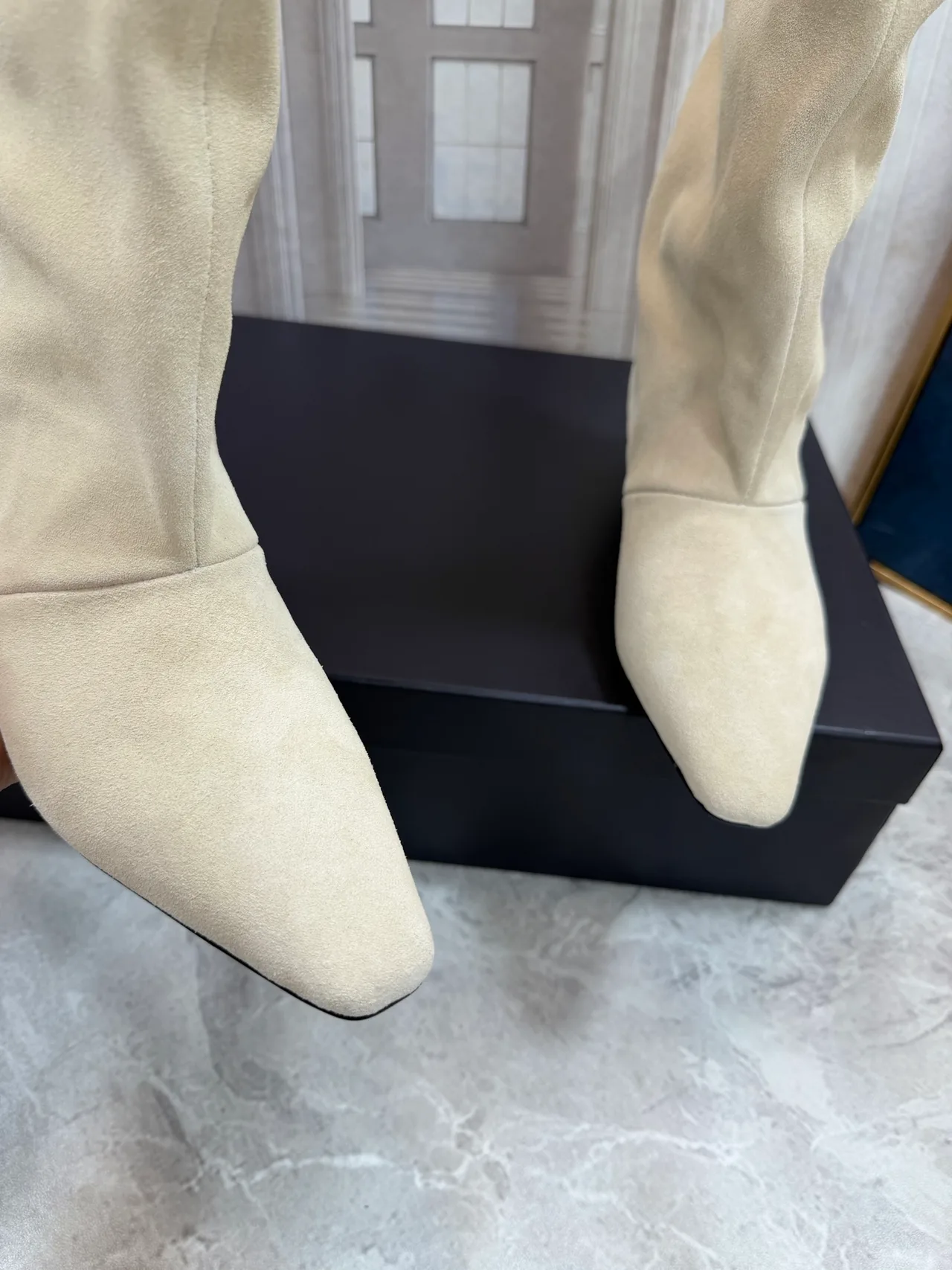 Smooth Round-Toe Knee-High Block-Heel Boots in White · view 8