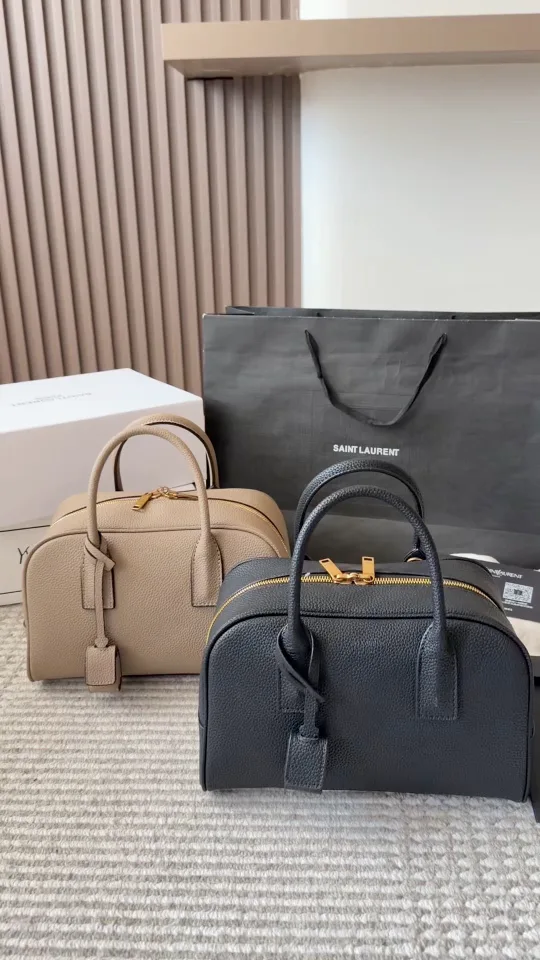 Saint Laurent Boston Bowling Top-Handle Bag in Brown & Blue & Grey & Beige · view 2